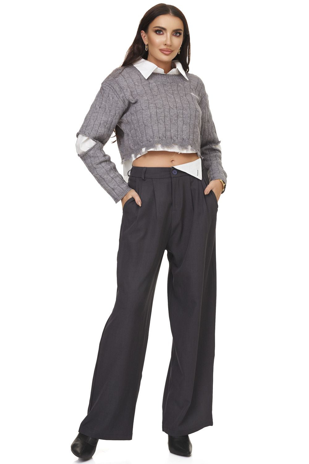 Pantaloni dama eleganti gri Lastisa Bogas