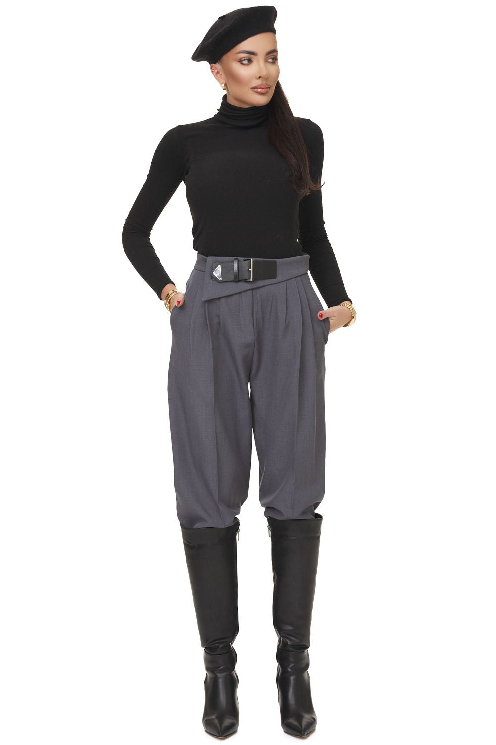 Pantaloni dama eleganti gri Mety Bogas