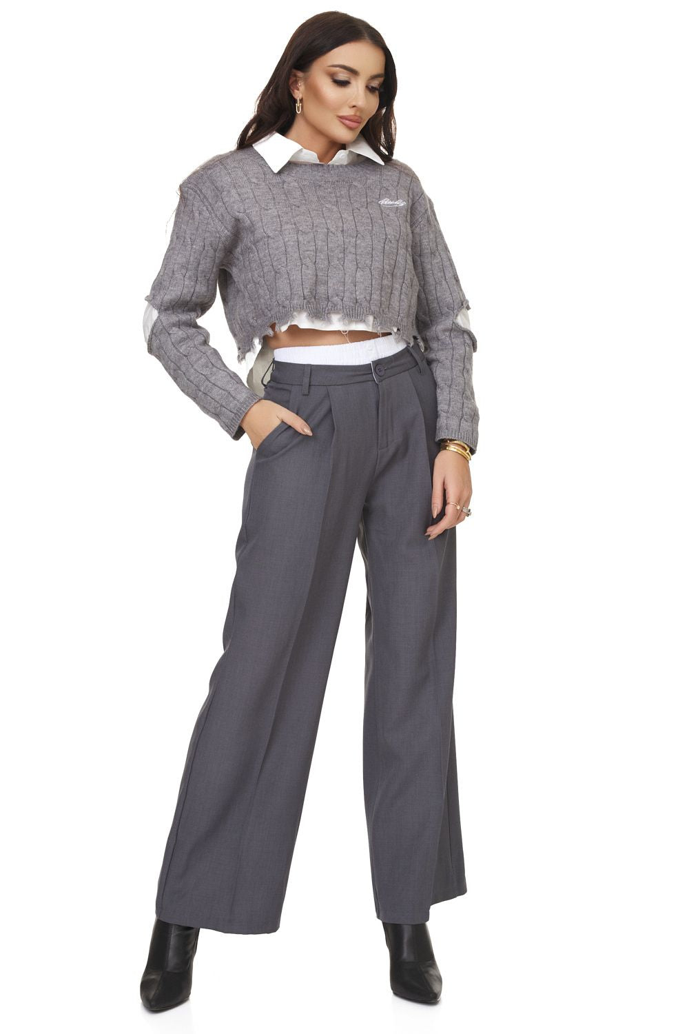 Pantaloni dama eleganti gri Midela Bogas