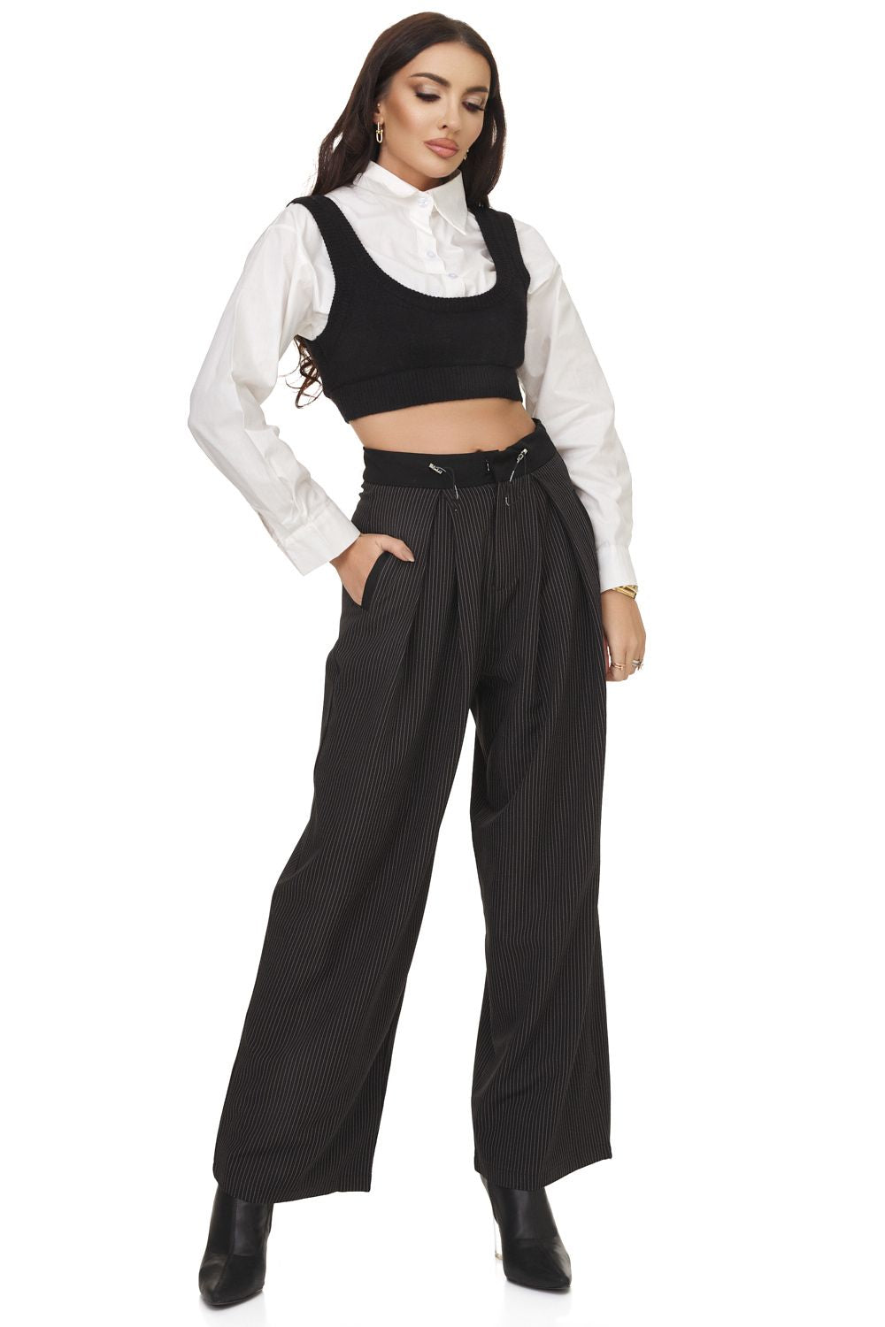Pantaloni dama eleganti negri Medilea Bogas