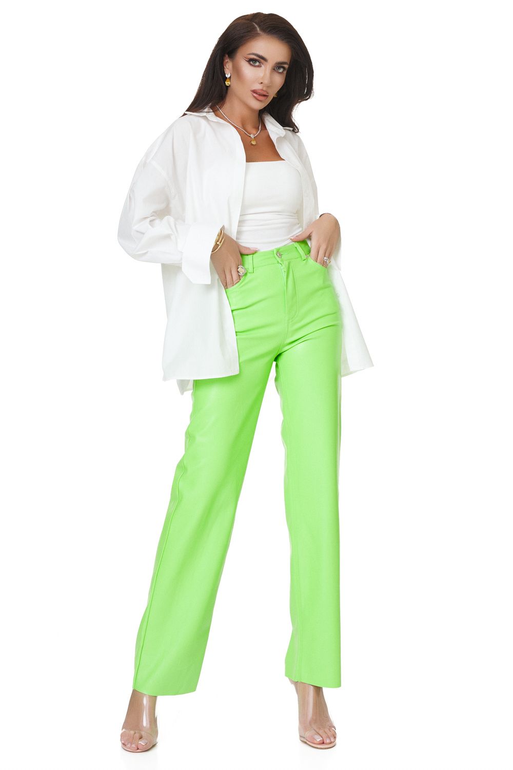 Pantaloni dama eleganti verde neon Pintalo Bogas