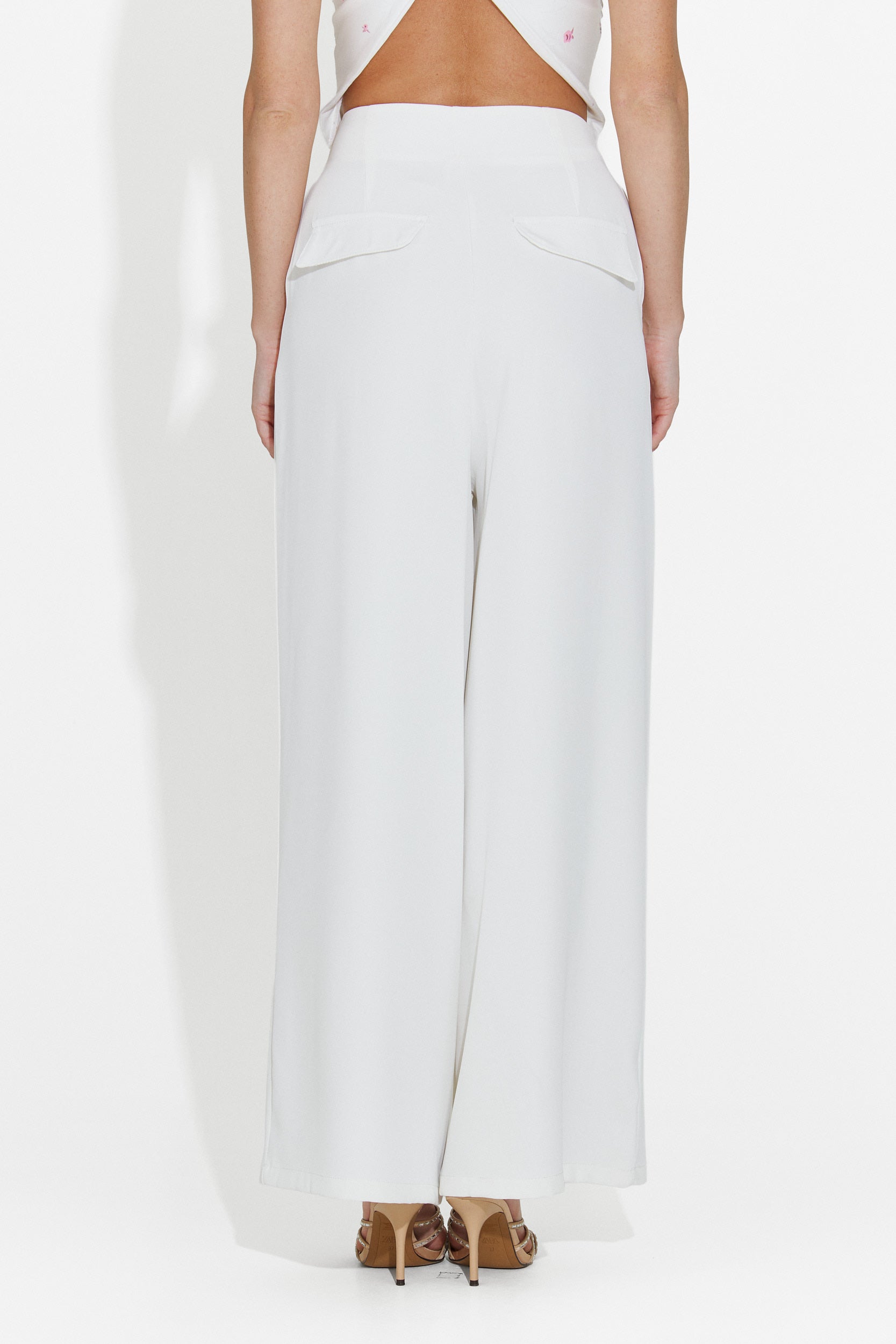 Pantaloni dama lungi eleganti albi Crystia Bogas