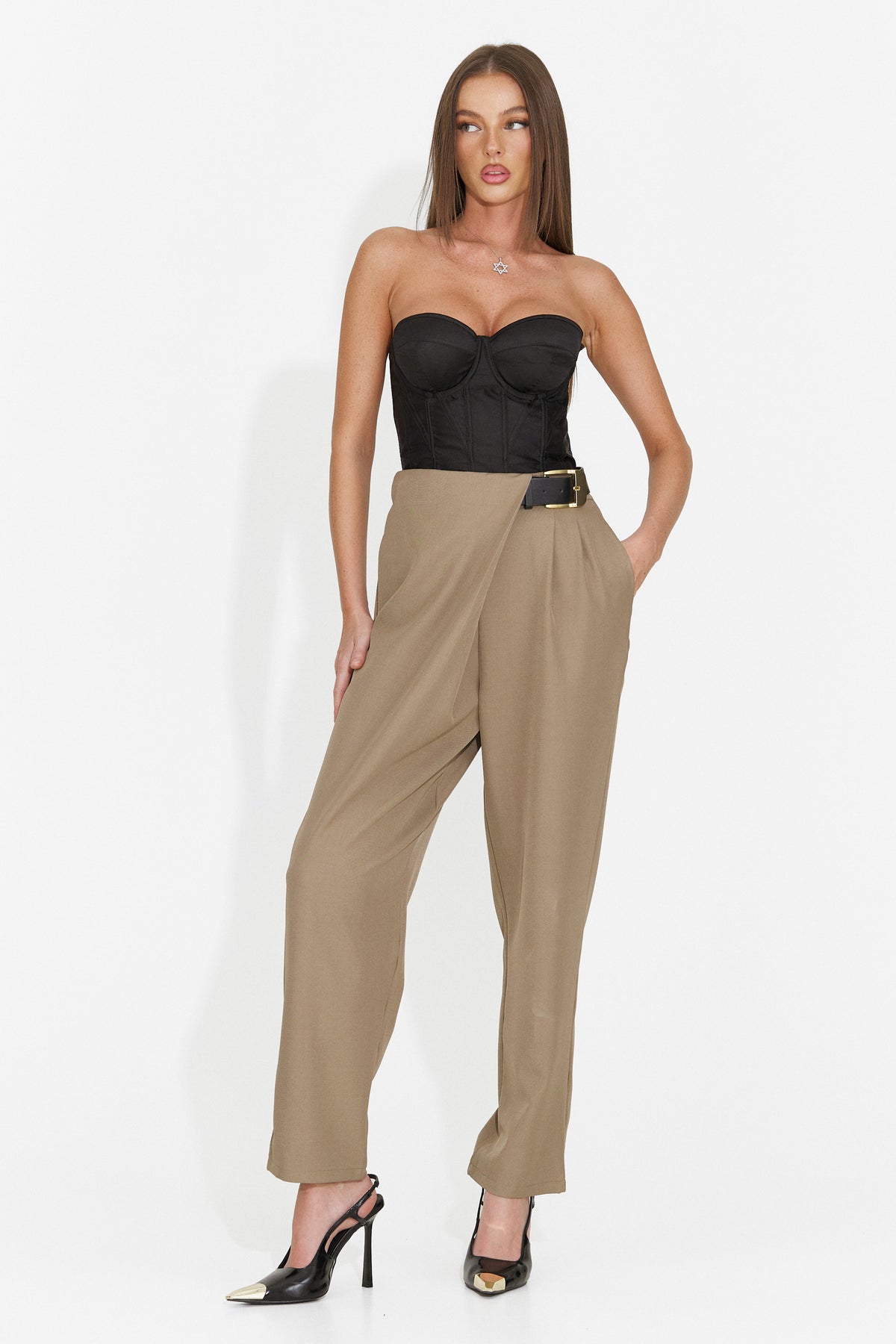 Pantaloni eleganti bej Hanoriaria Bogas
