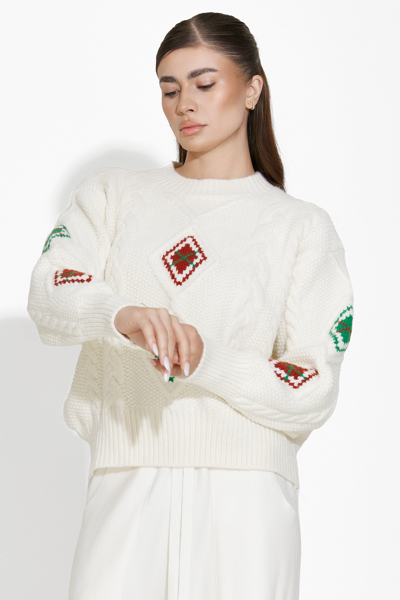 Pulover dama casual alb Pertosa Bogas
