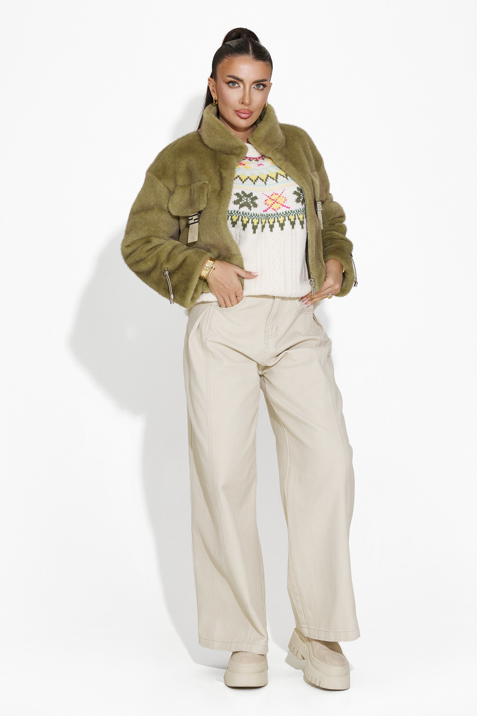 Pulover dama casual bej Delois Bogas
