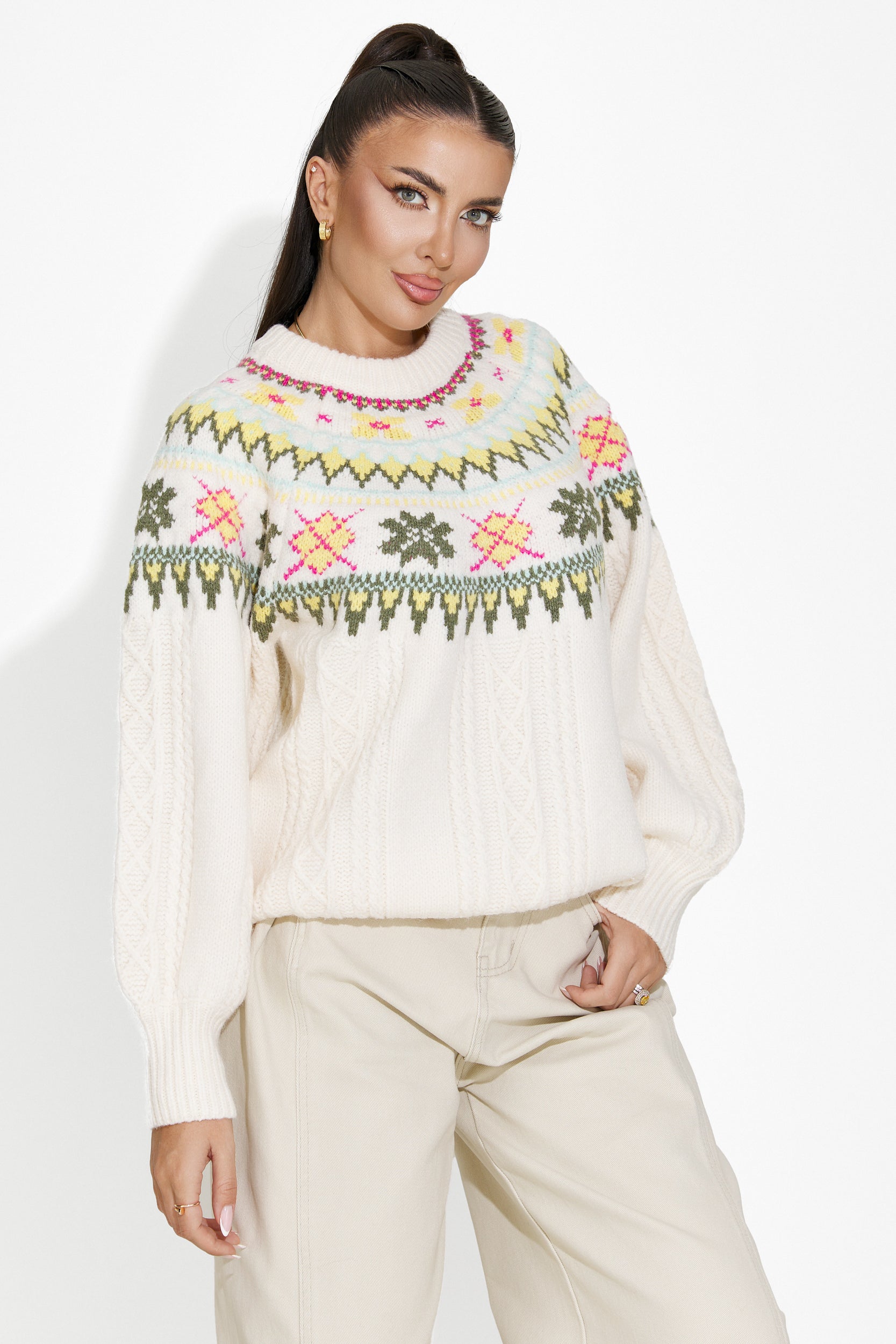 Pulover dama casual bej Delois Bogas
