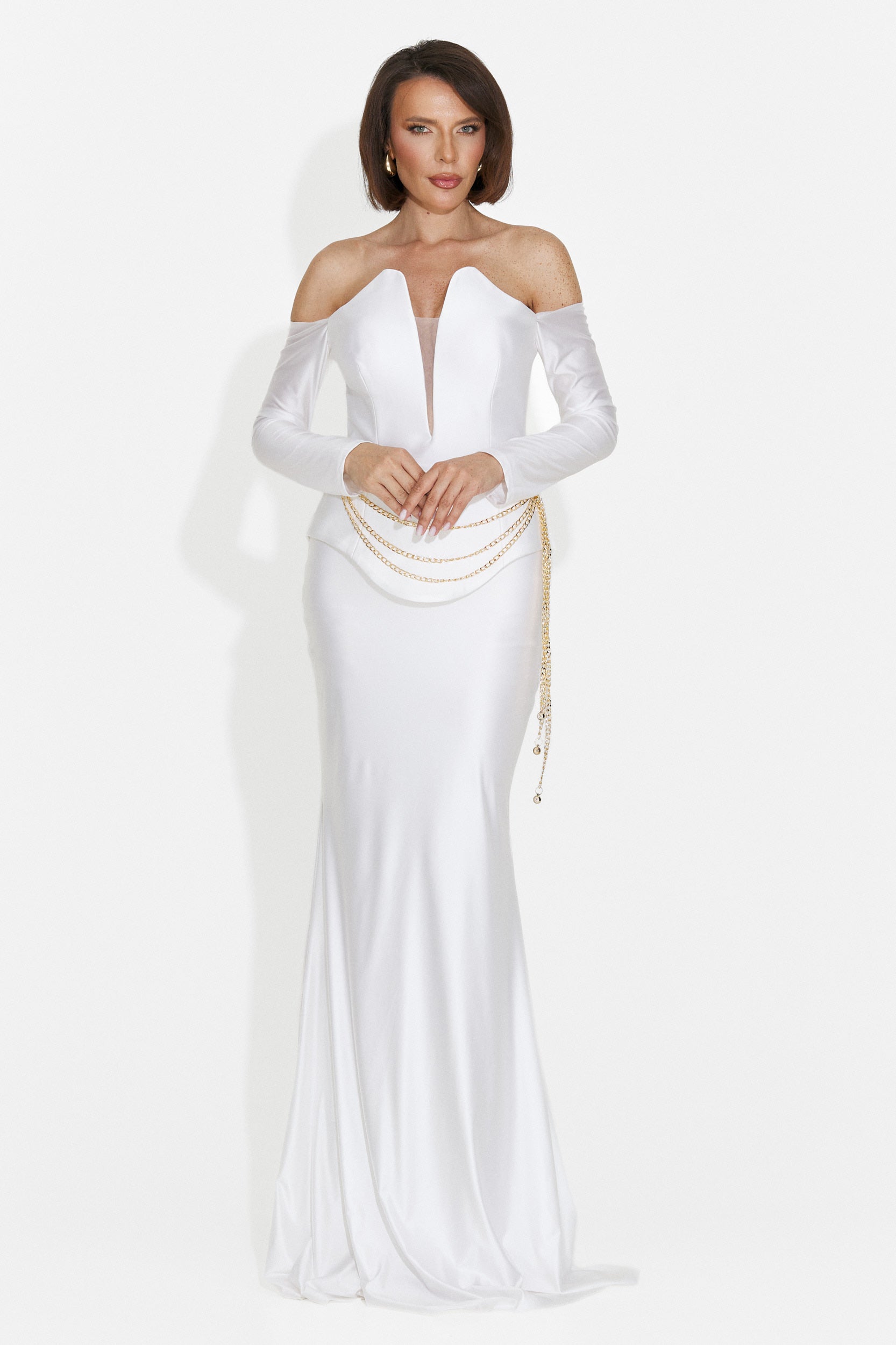 Rochie dama lunga alba Paulina Bogas