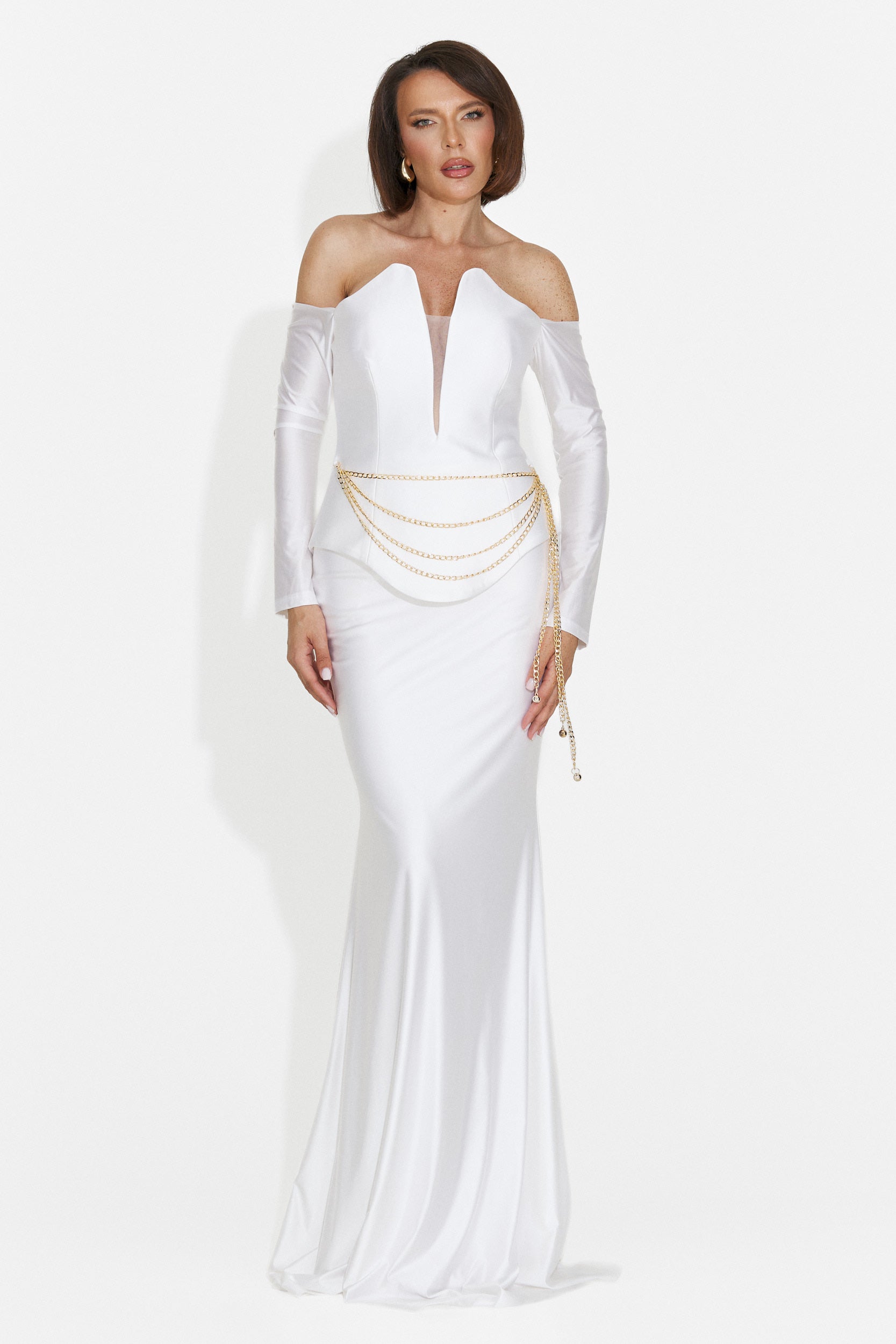 Rochie dama lunga alba Paulina Bogas