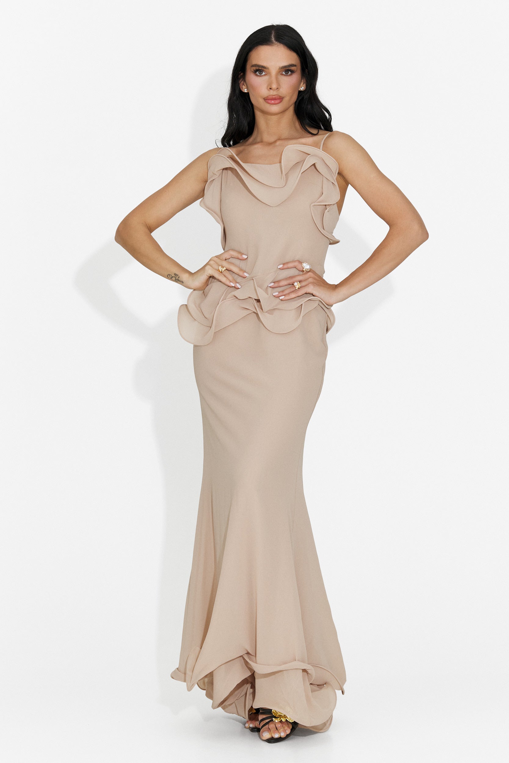 Rochie dama lunga bej Flary Bogas
