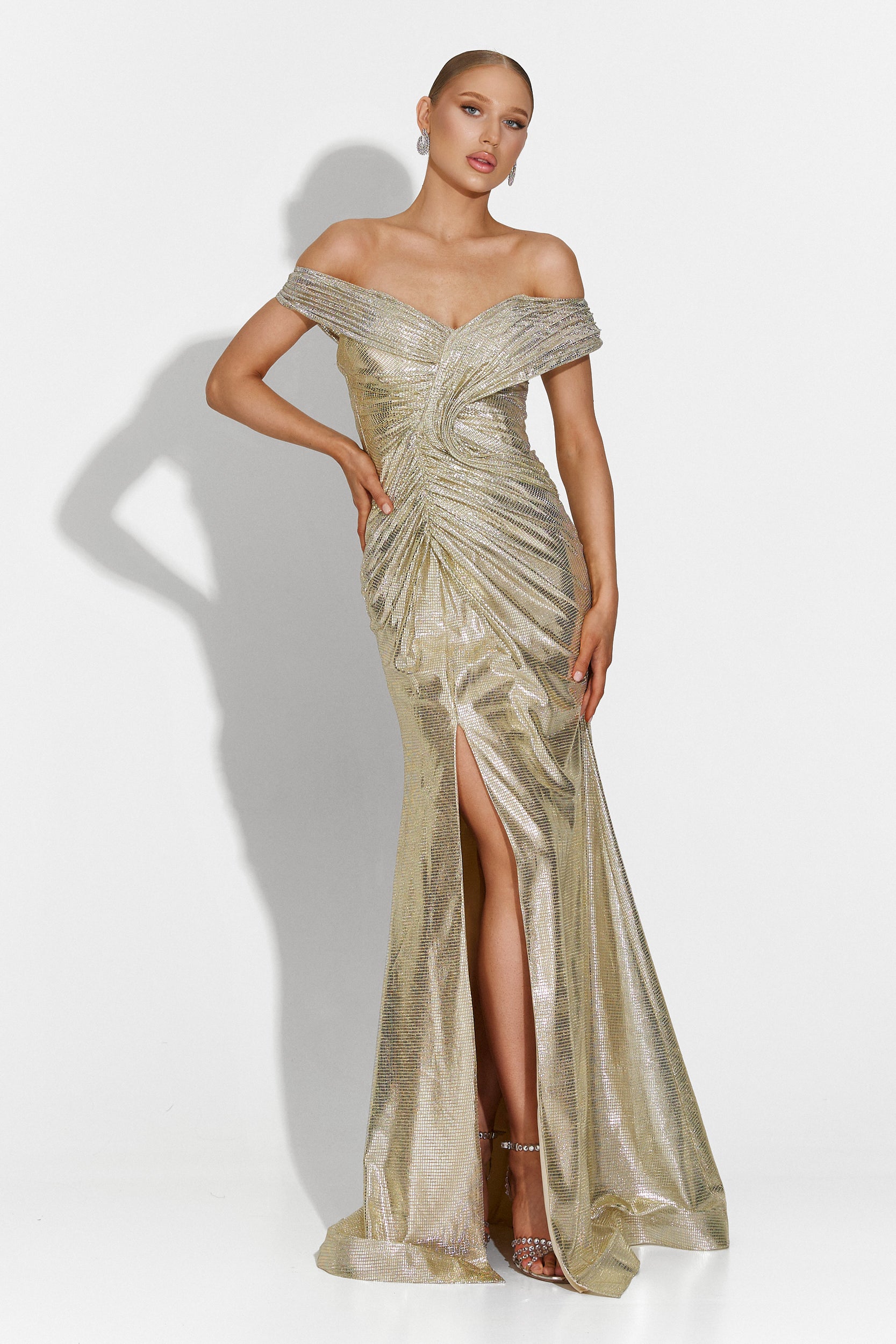 Beige-gold long dress for women Stephane Bogas