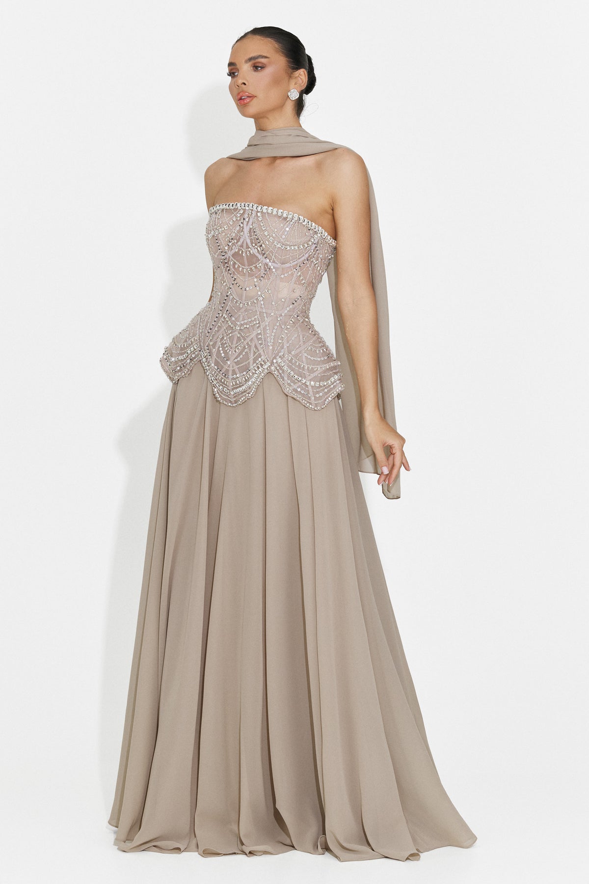 Rochie dama lunga bej Jutta Bogas, imaginea 4 din 12