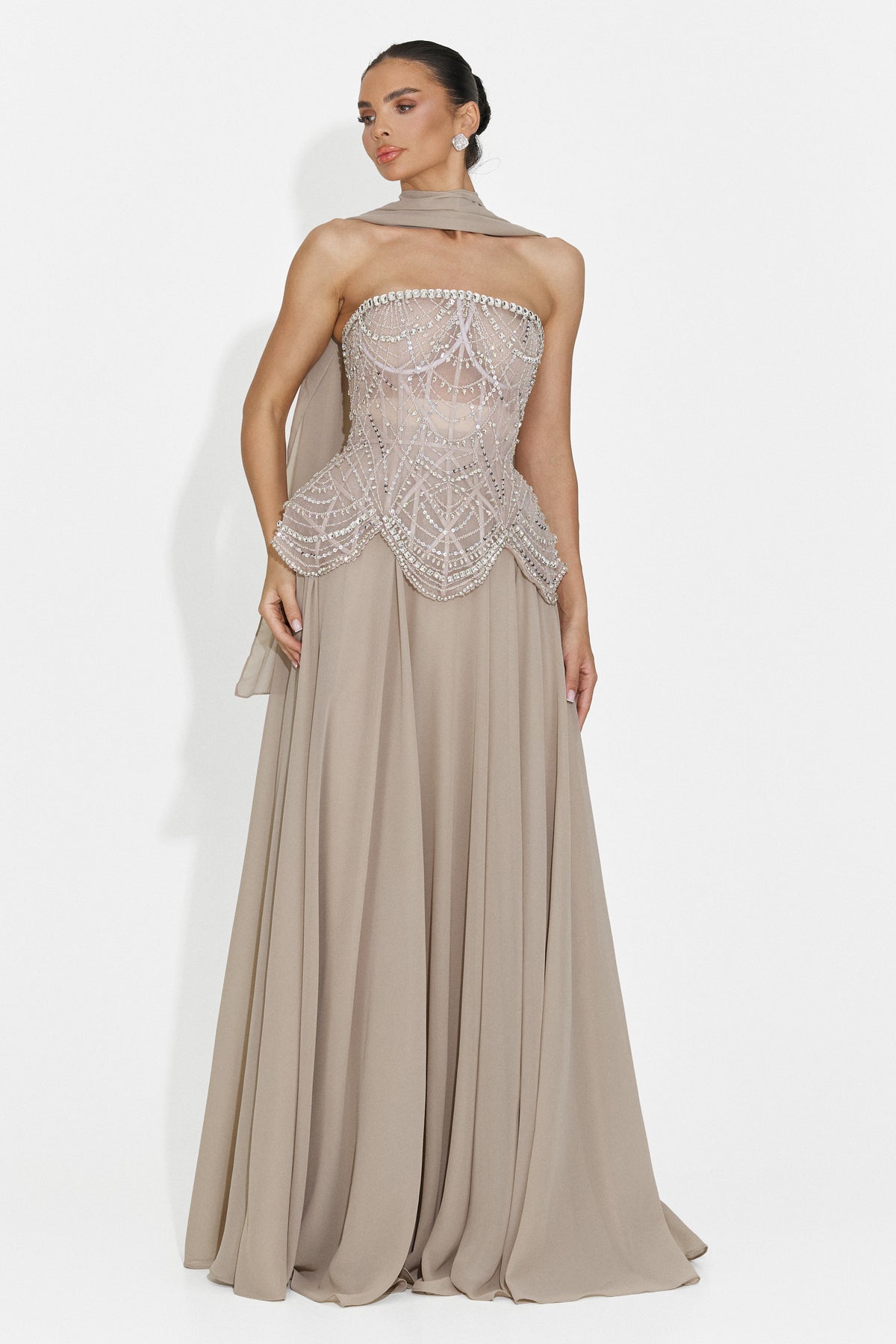 Rochie dama lunga bej Jutta Bogas, imaginea 1 din 12