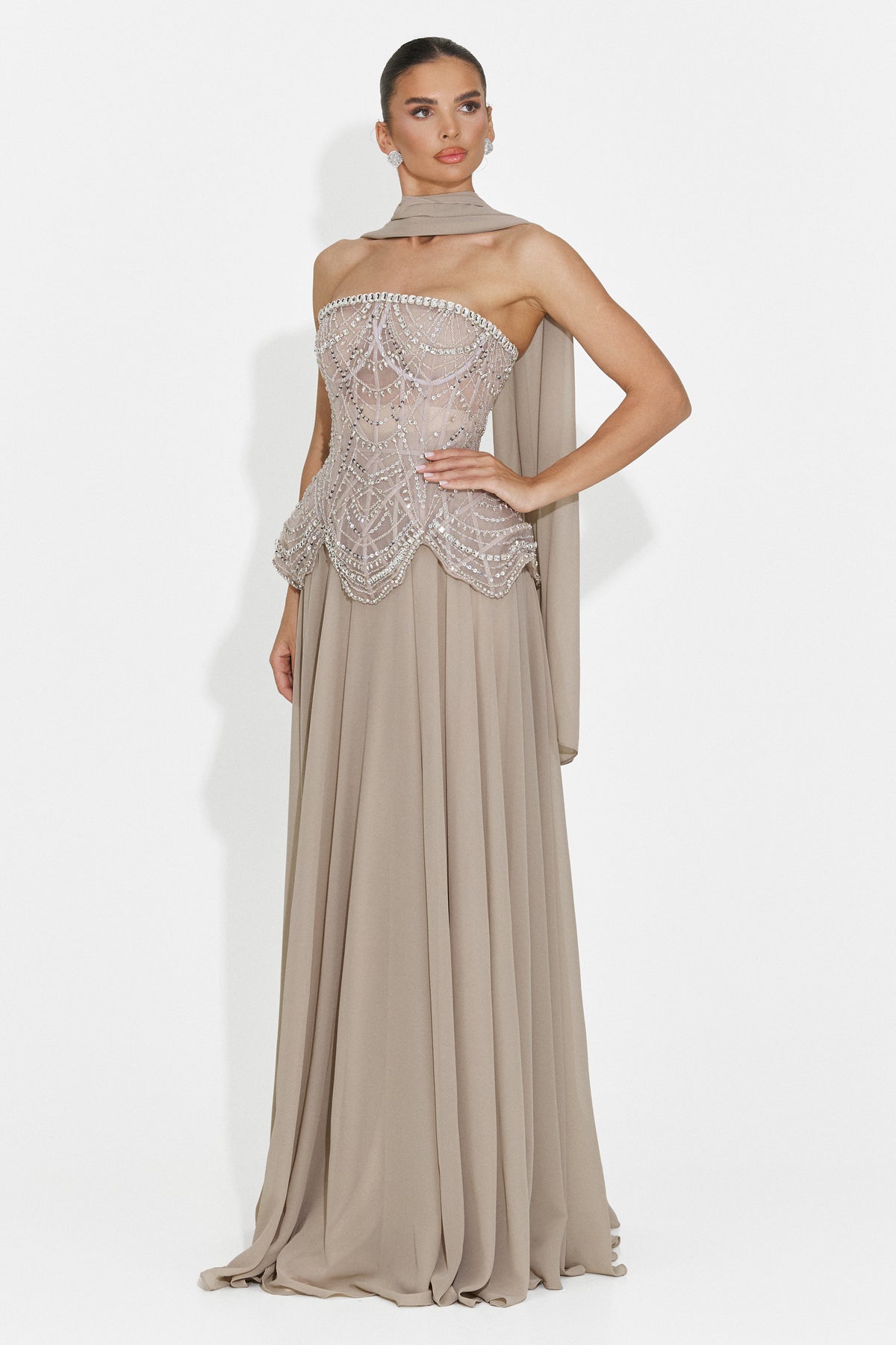 Rochie dama lunga bej Jutta Bogas, imaginea 11 din 12