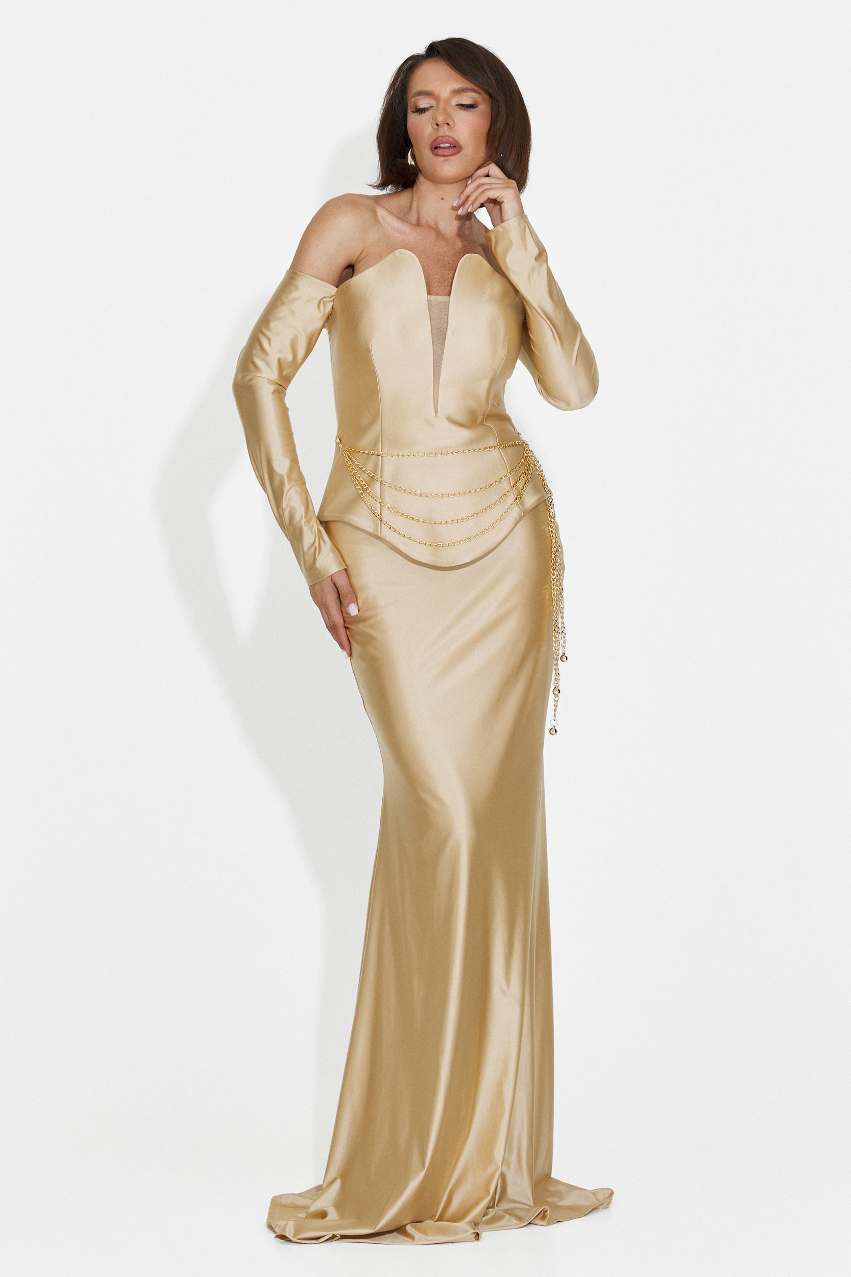 Rochie dama lunga bej Paulina Bogas
