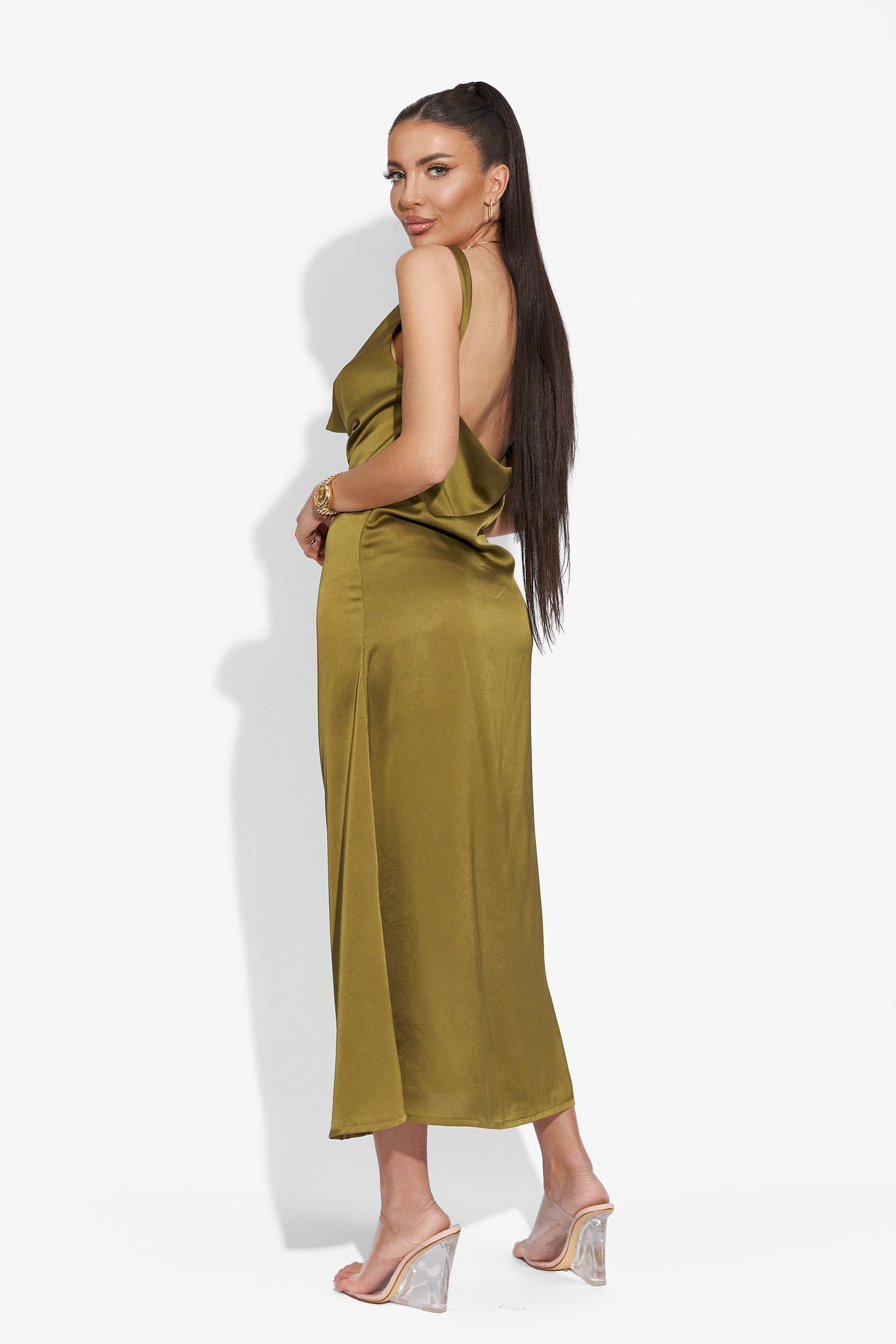 Rochie dama lunga eleganta kaki Zhuri Bogas