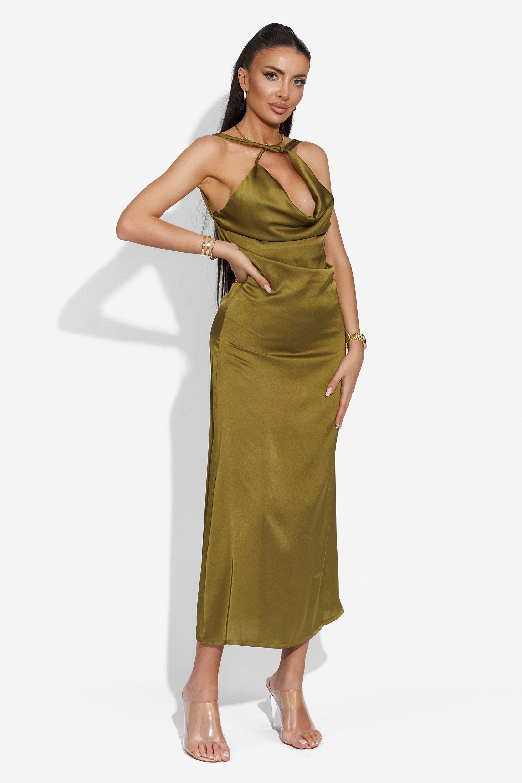 Rochie dama lunga eleganta kaki Zhuri Bogas