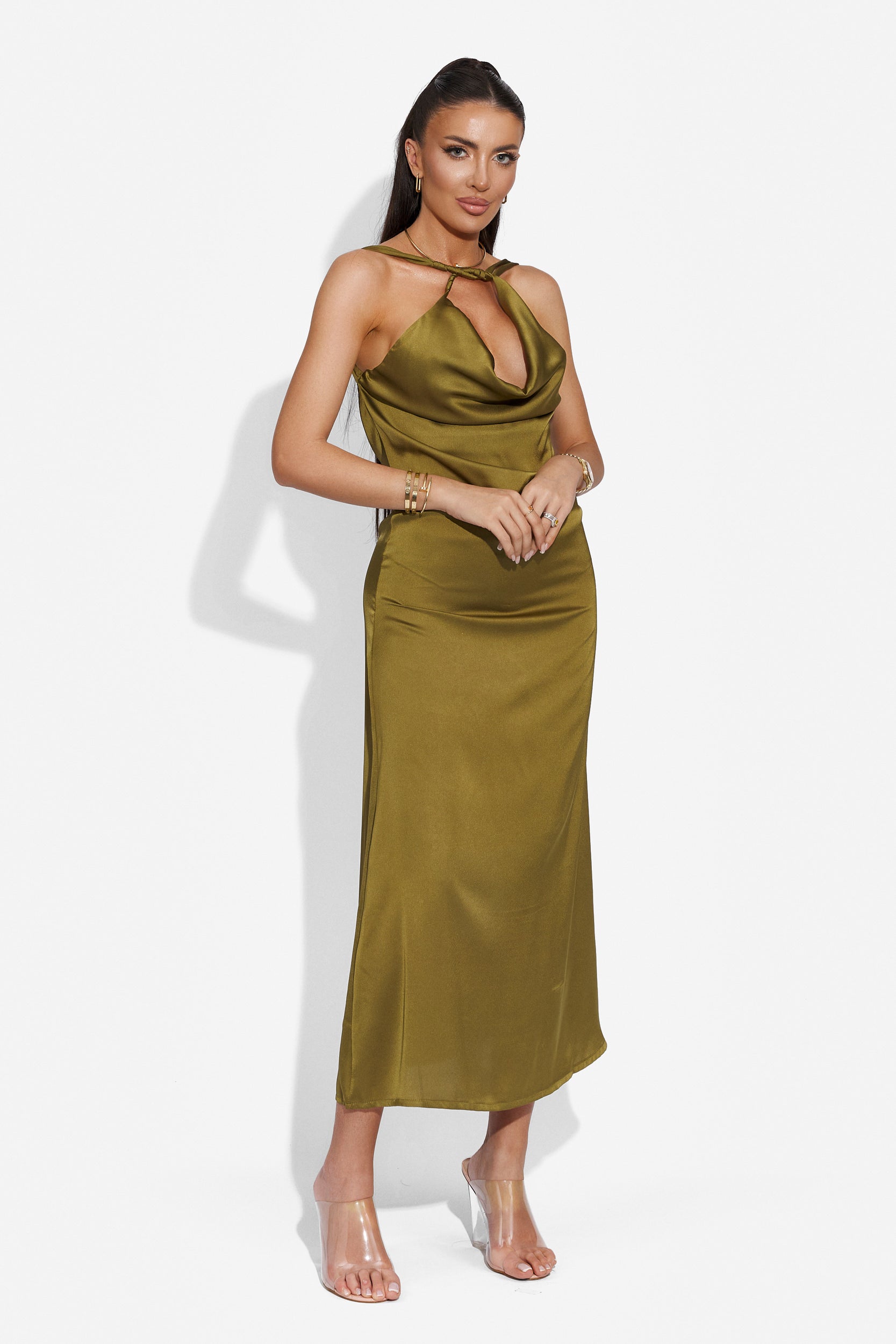 Rochie dama lunga eleganta kaki Zhuri Bogas