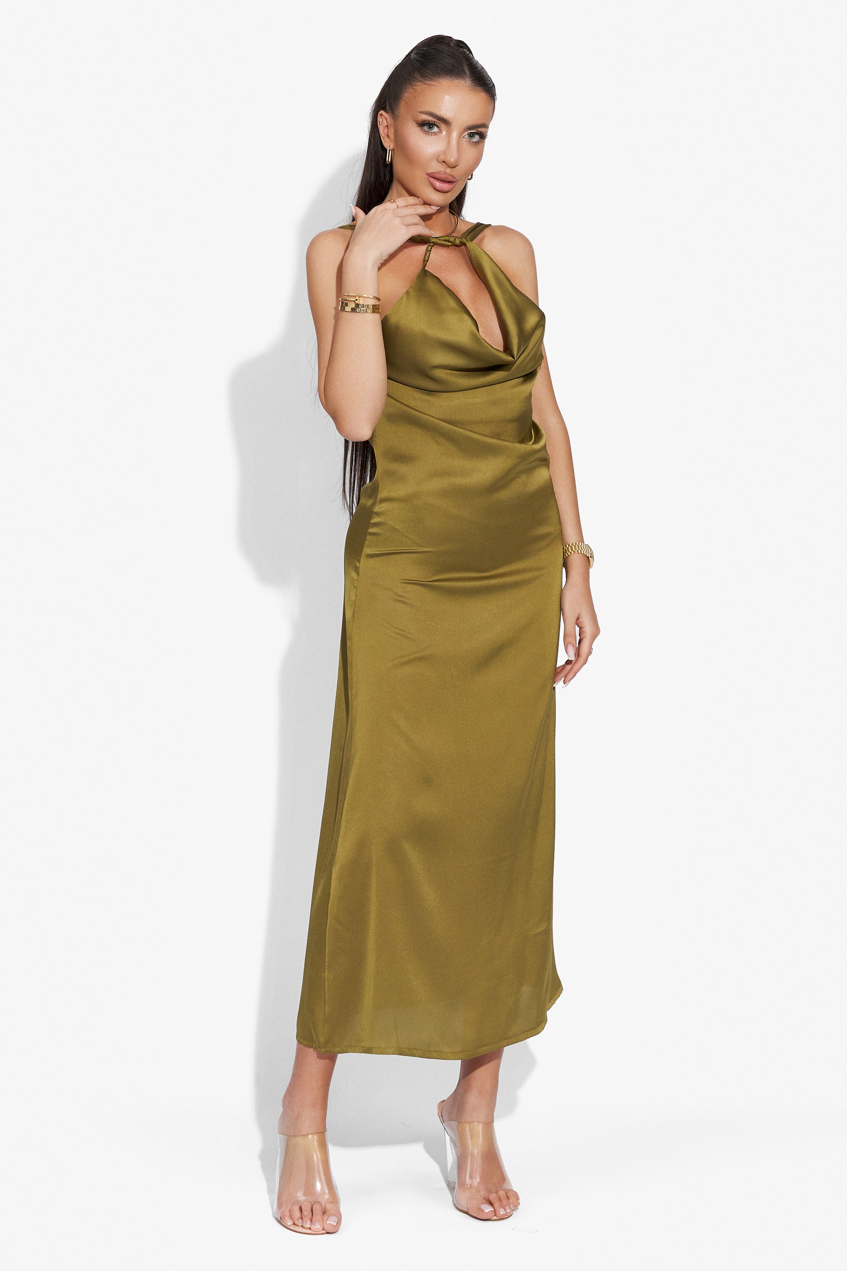 Rochie dama lunga eleganta kaki Zhuri Bogas