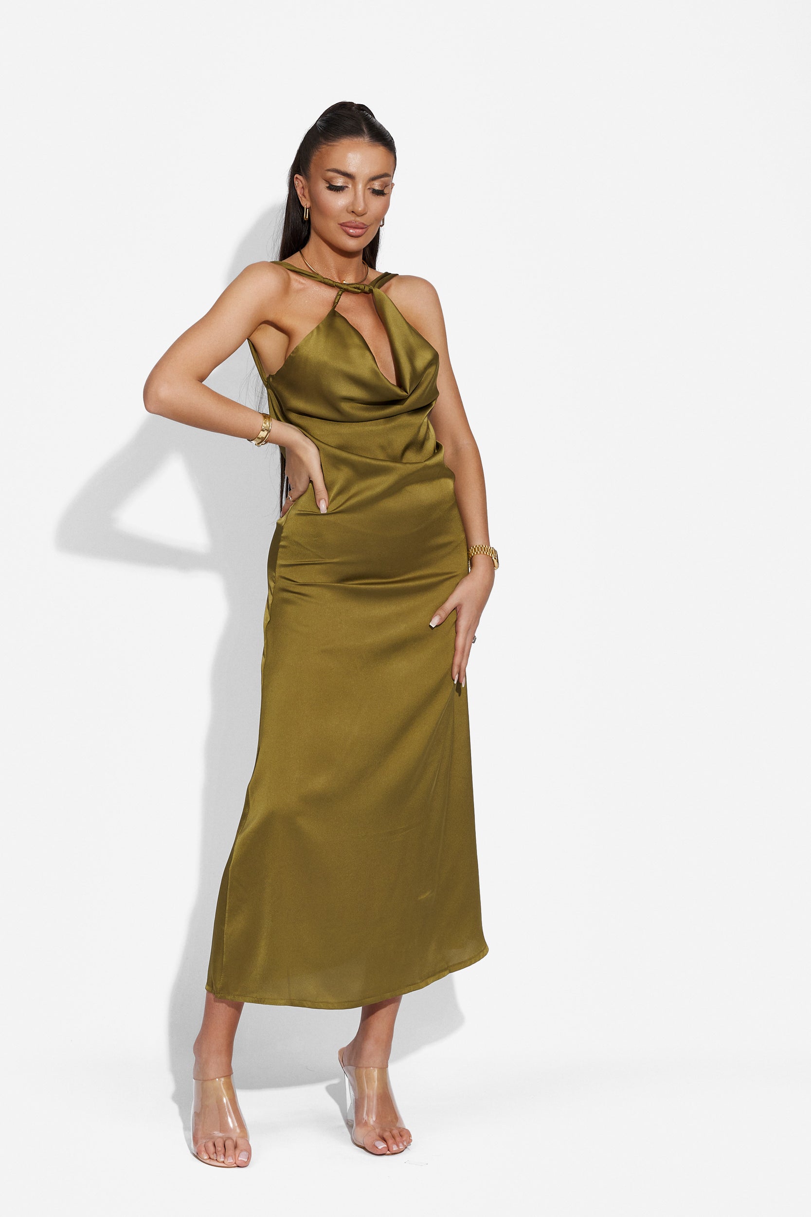 Rochie dama lunga eleganta kaki Zhuri Bogas