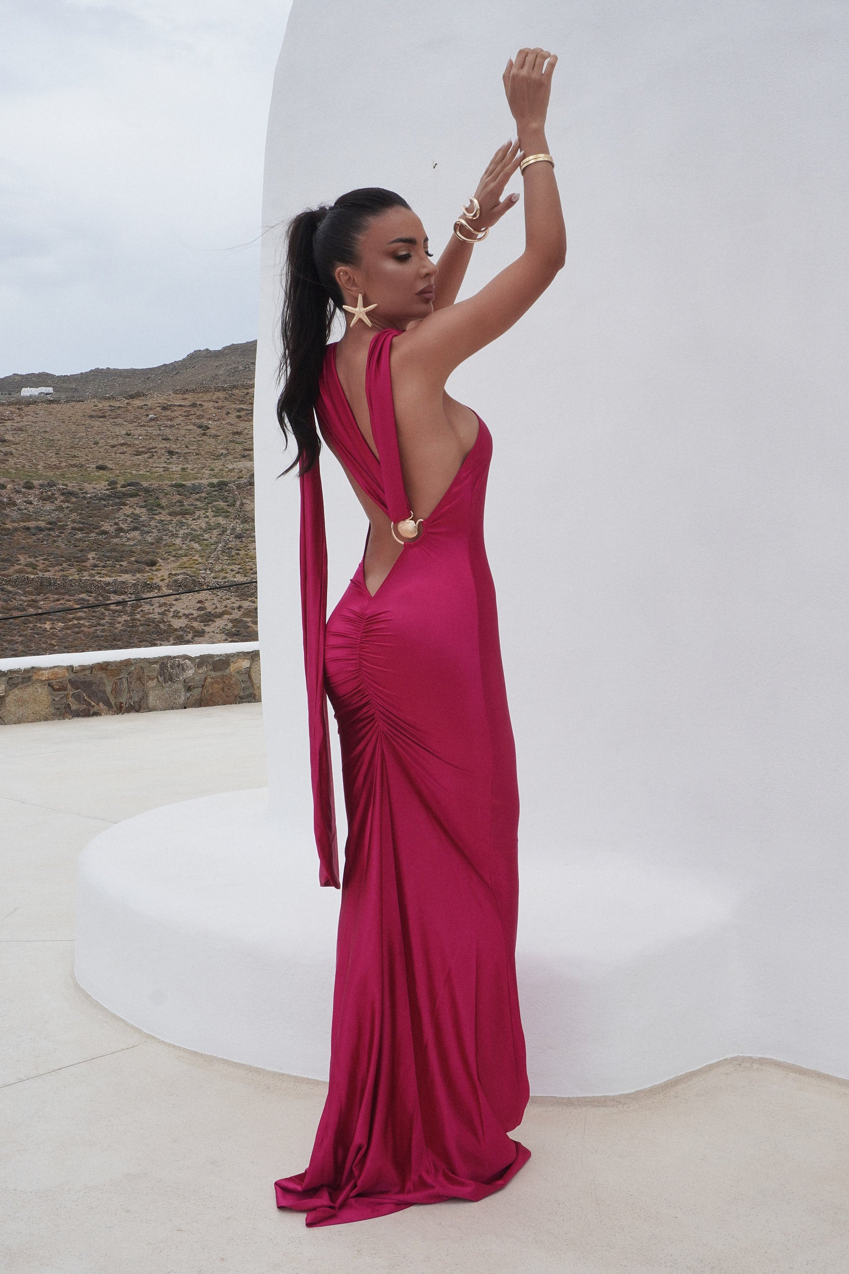 Rochie dama lunga fucsia Conie Bogas