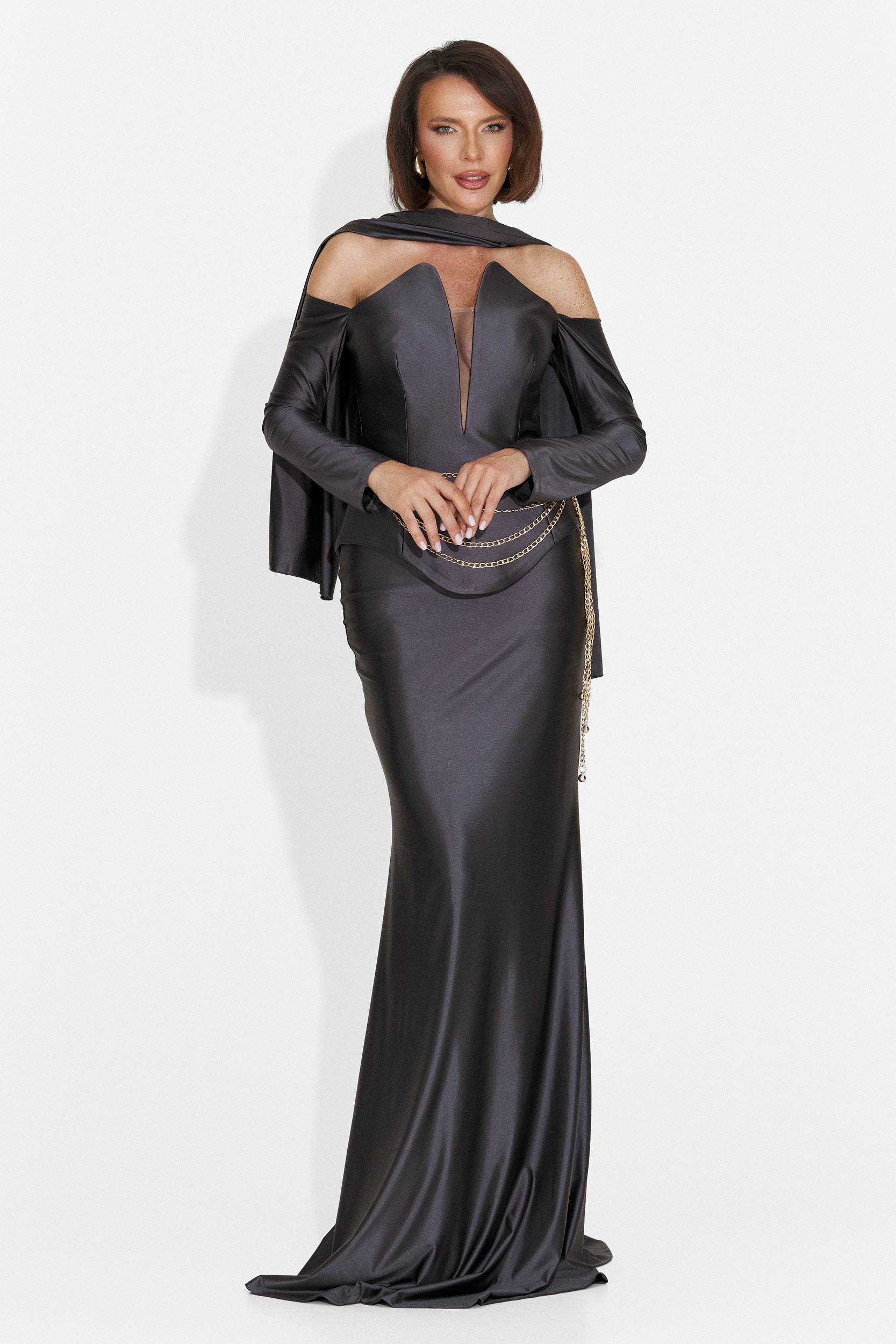 Rochie dama lunga gri antracit Paulina Bogas