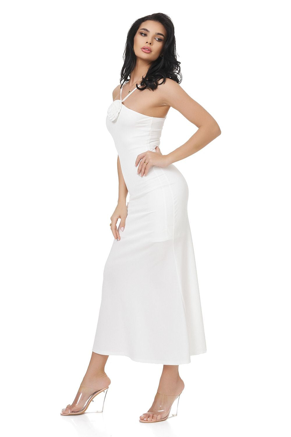 Rochie dama lunga lycra alba Loekie Bogas
