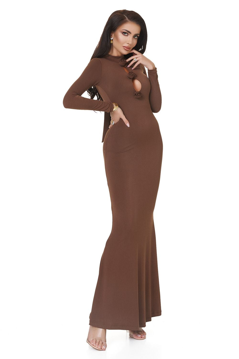 Rochie dama lunga lycra maro Glenday Bogas