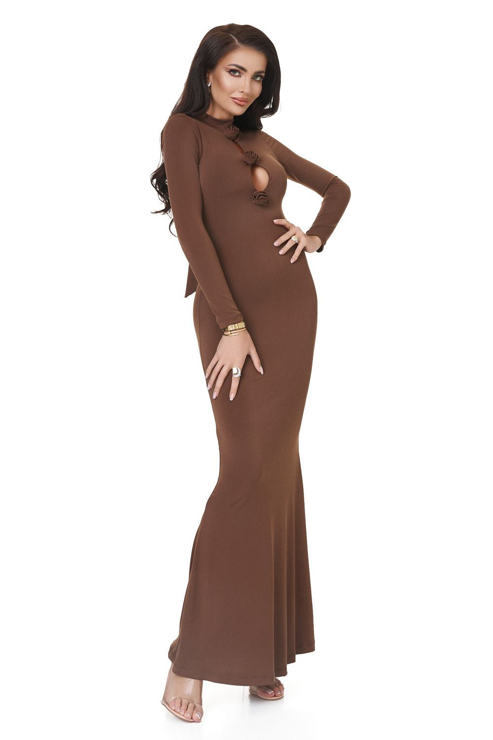 Rochie dama lunga lycra maro Glenday Bogas