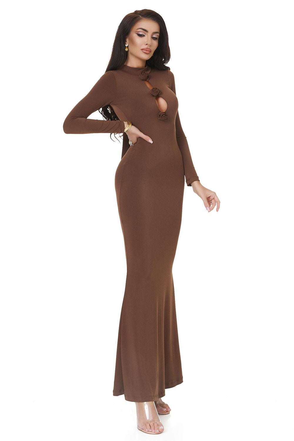 Rochie dama lunga lycra maro Glenday Bogas