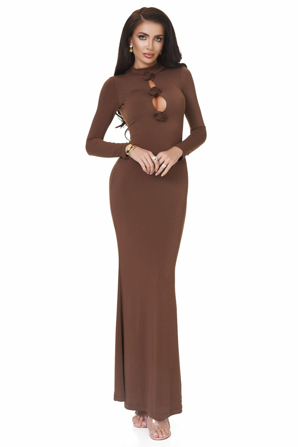 Rochie dama lunga lycra maro Glenday Bogas