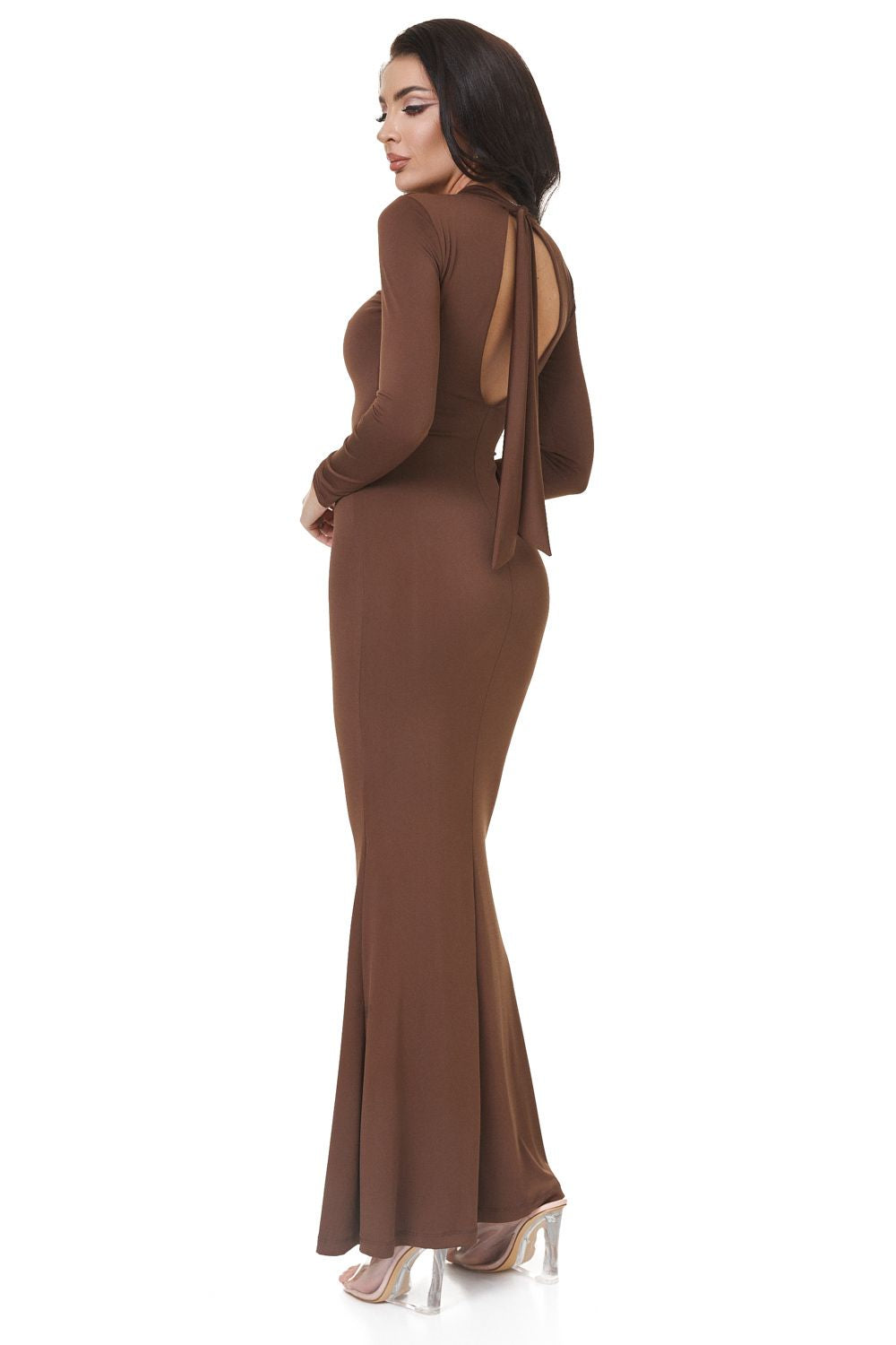 Rochie dama lunga lycra maro Glenday Bogas