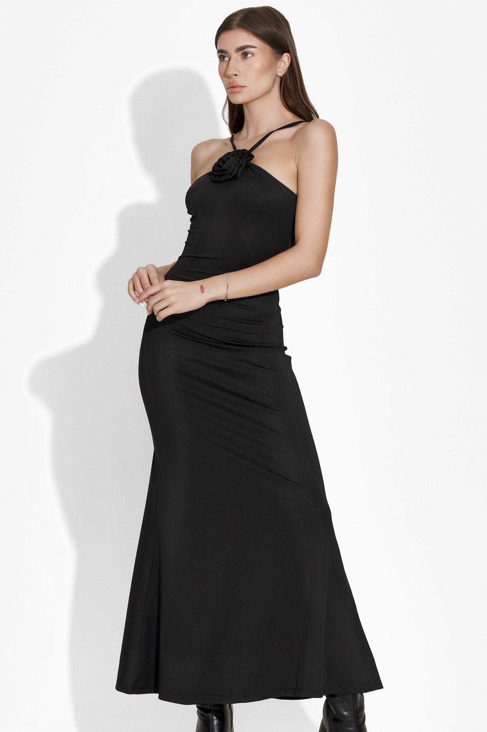 Rochie dama lunga lycra neagra Loekie Bogas
