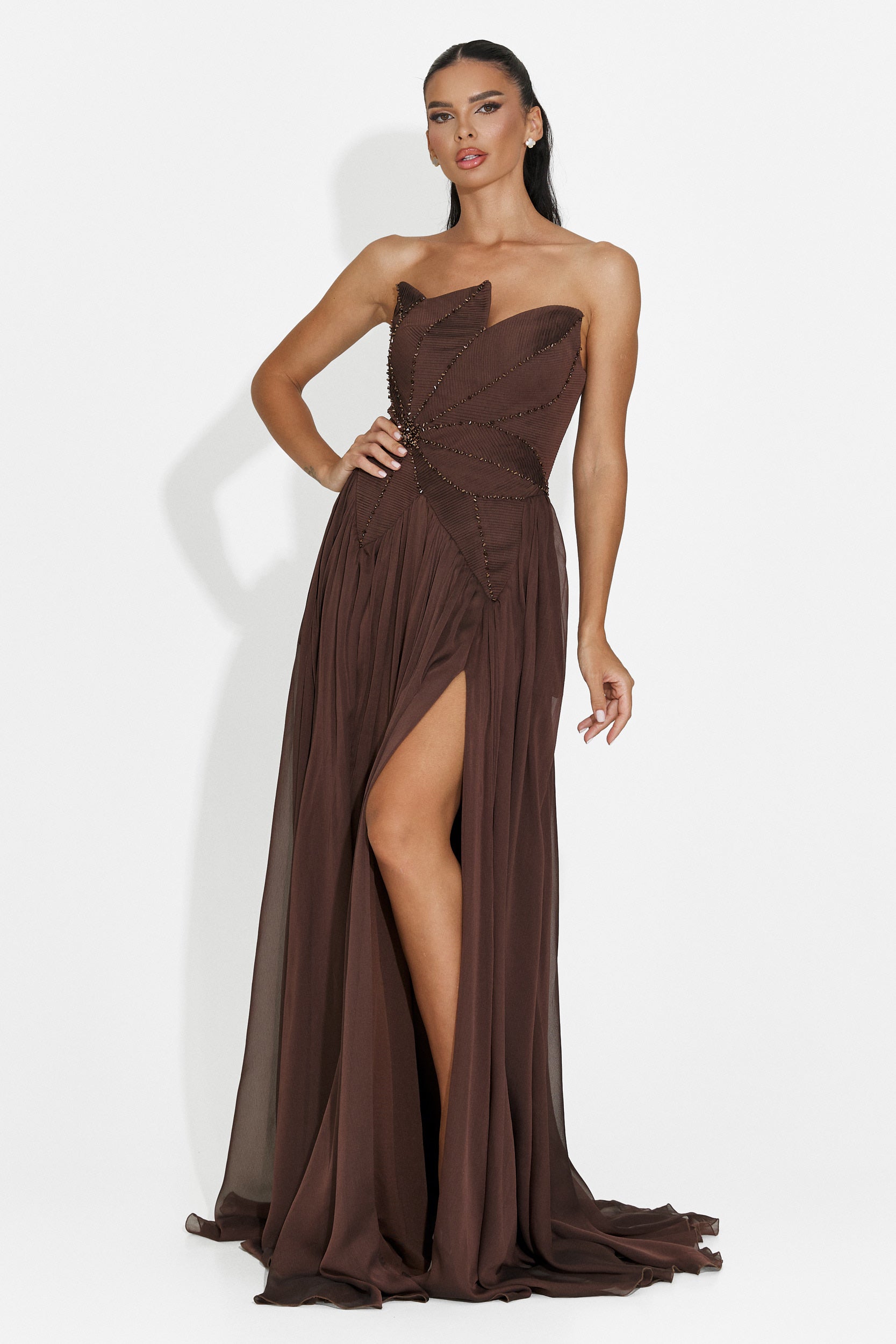 Rochie dama lunga maro Anaika Bogas