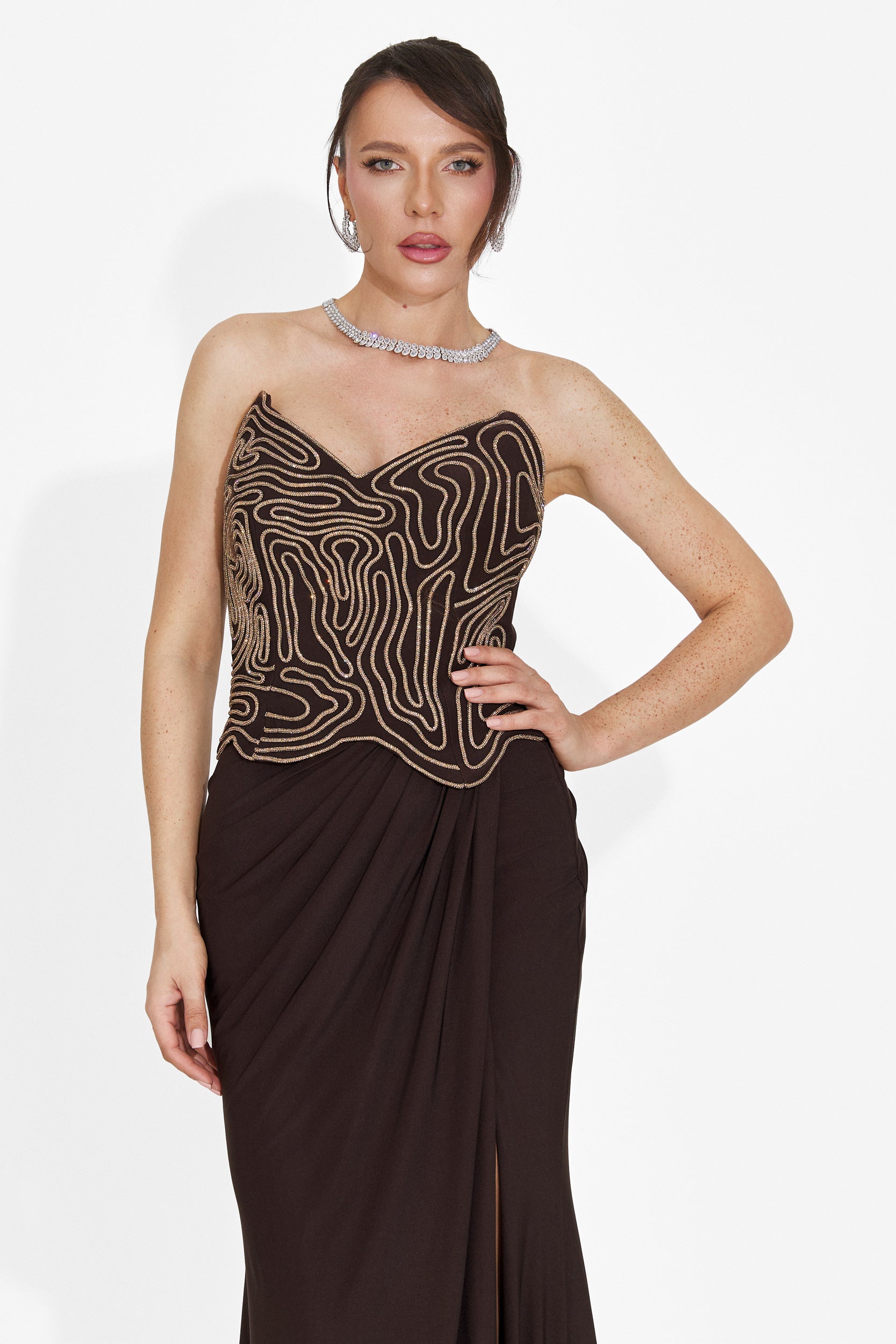 Rochie dama lunga maro Baty Bogas