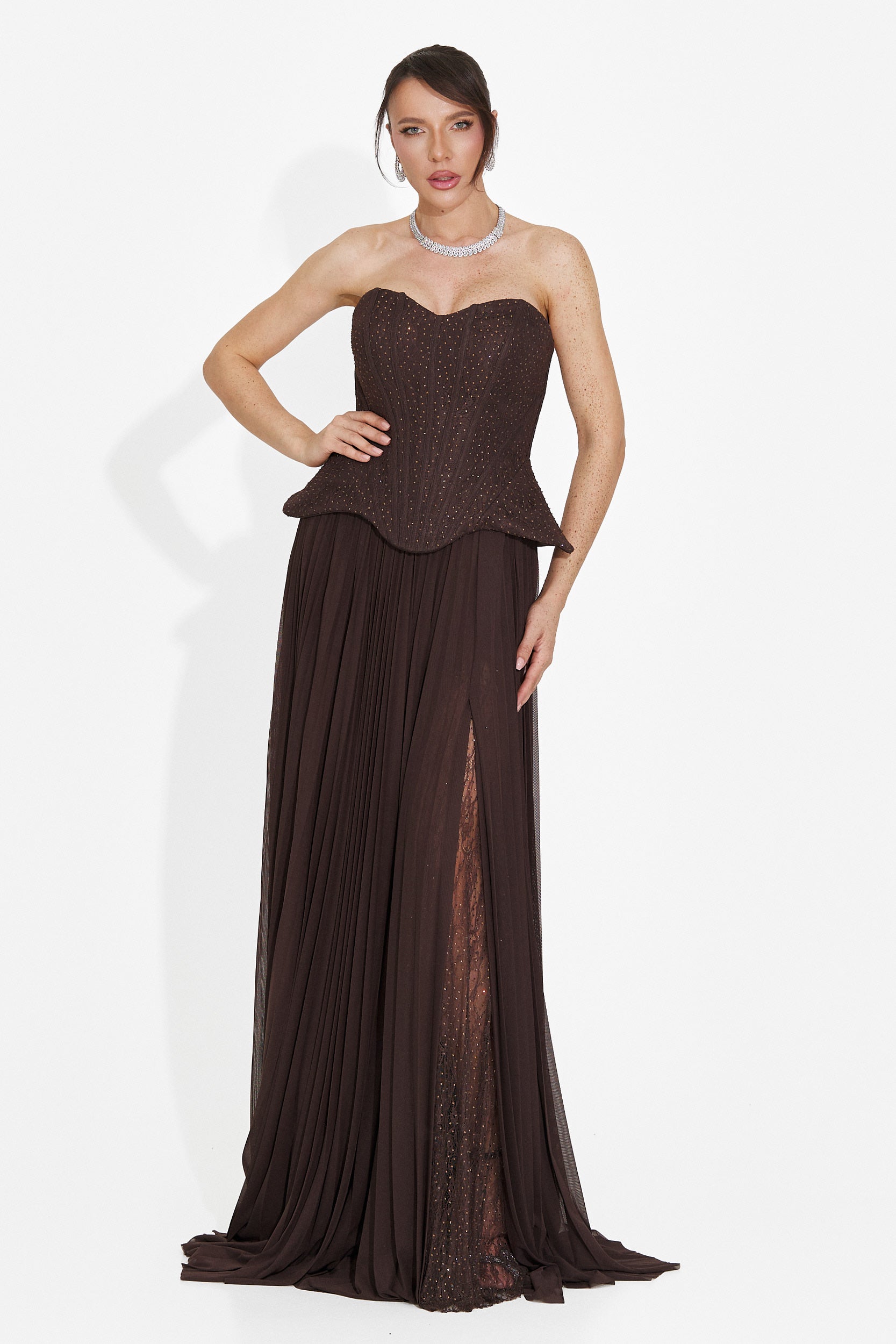 Rochie dama lunga maro Mivea Bogas