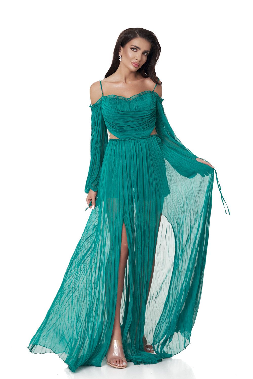 Rochie dama lunga matase verde Ekanta Bogas
