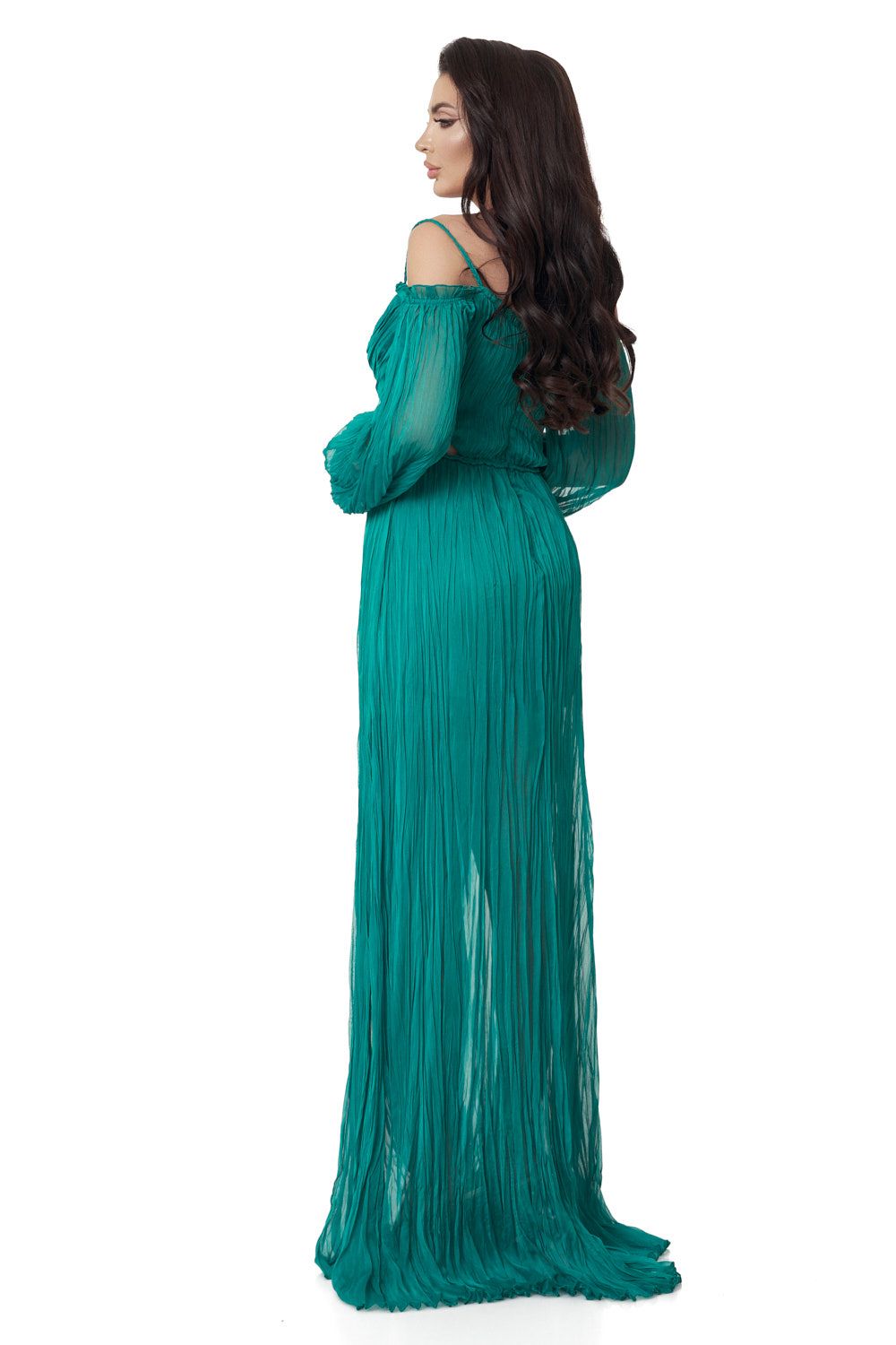 Rochie dama lunga matase verde Ekanta Bogas