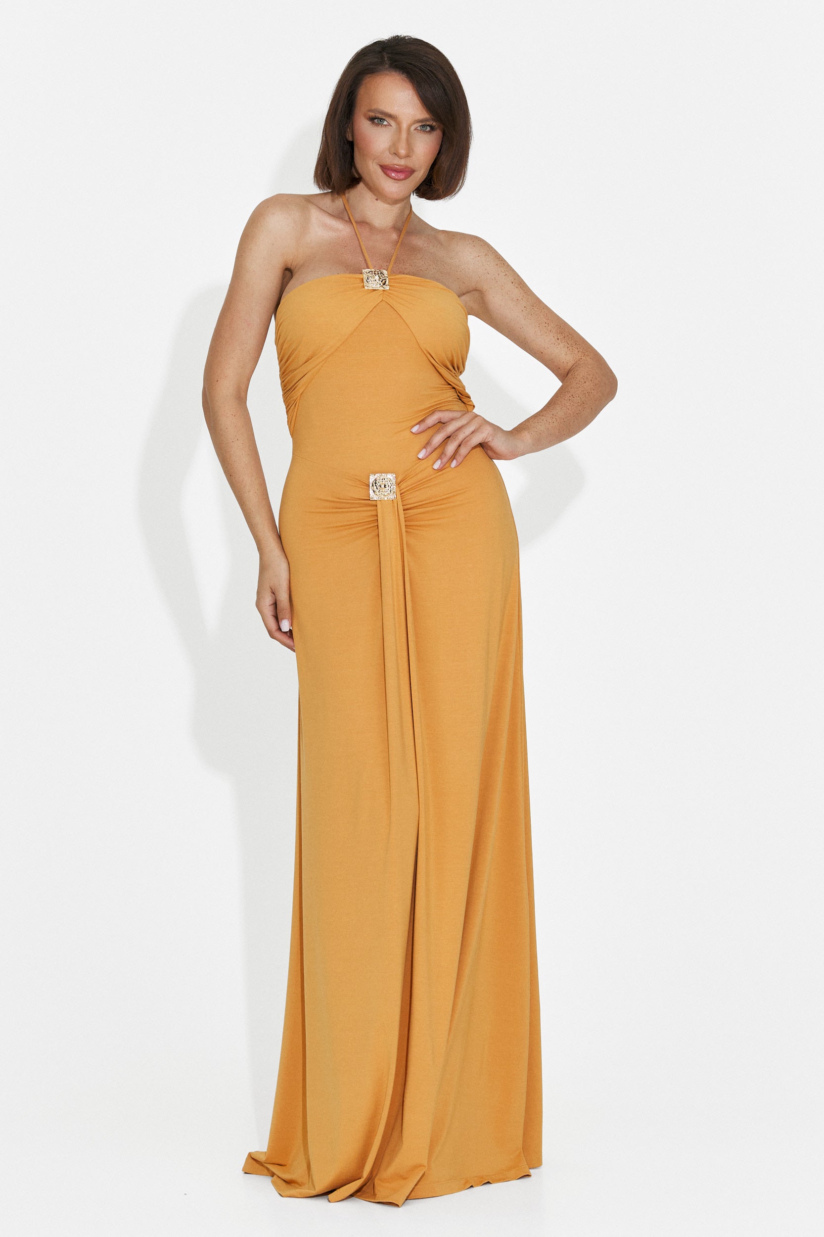 Rochie dama lunga portocalie Helene Bogas