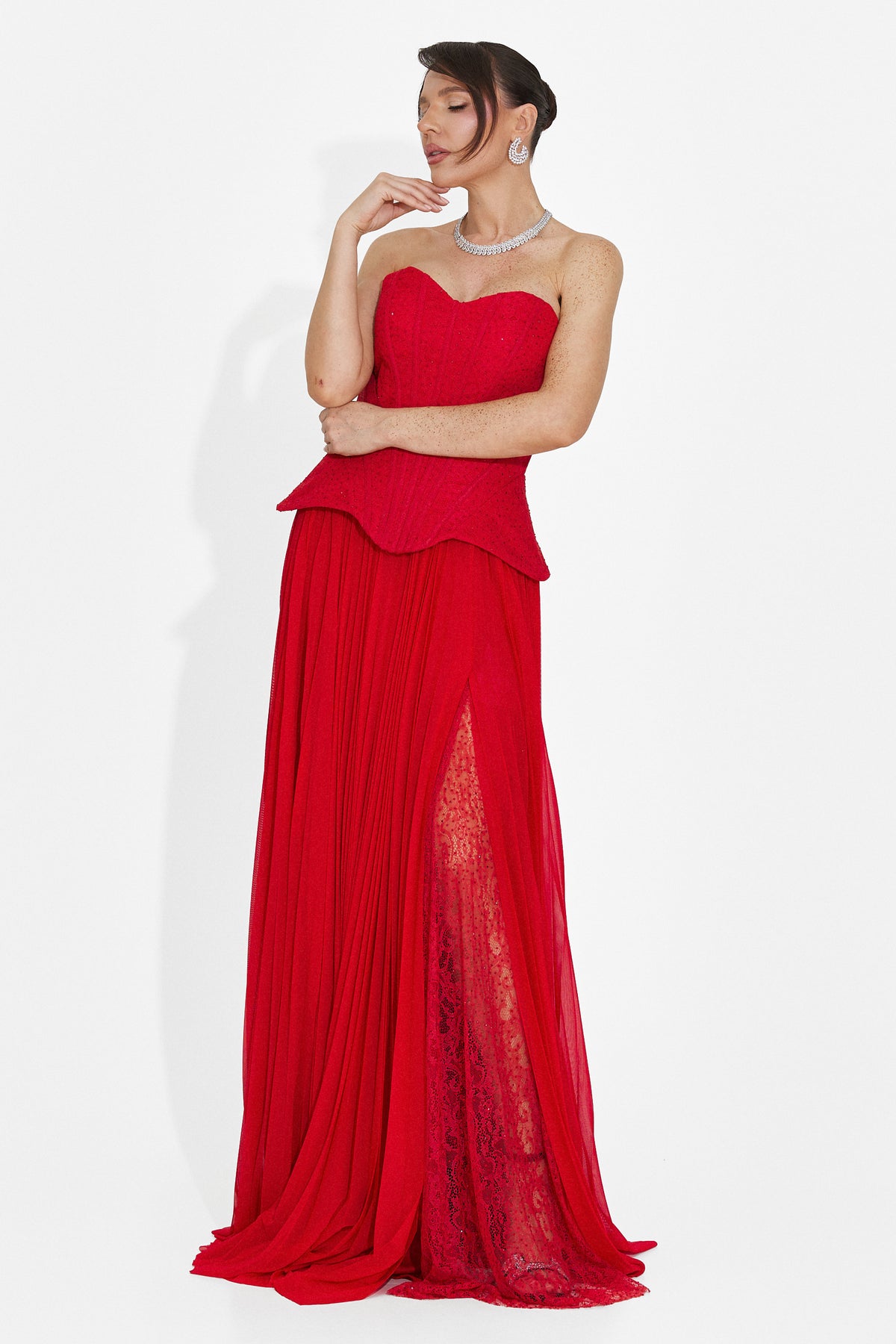 Rochie dama lunga rosie Mivea Bogas, imaginea 4 din 8