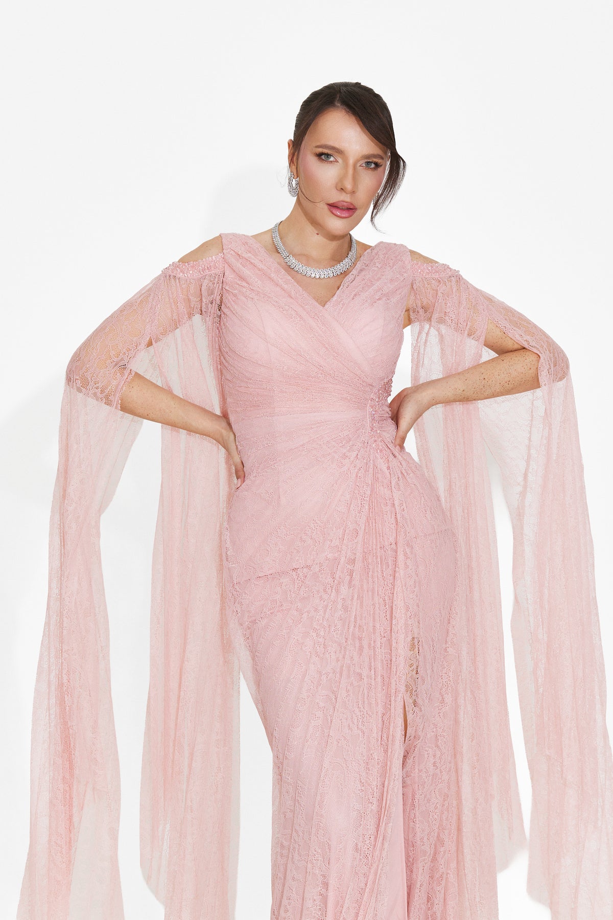 Rochie dama lunga roz Dionesia Bogas, imaginea 5 din 9