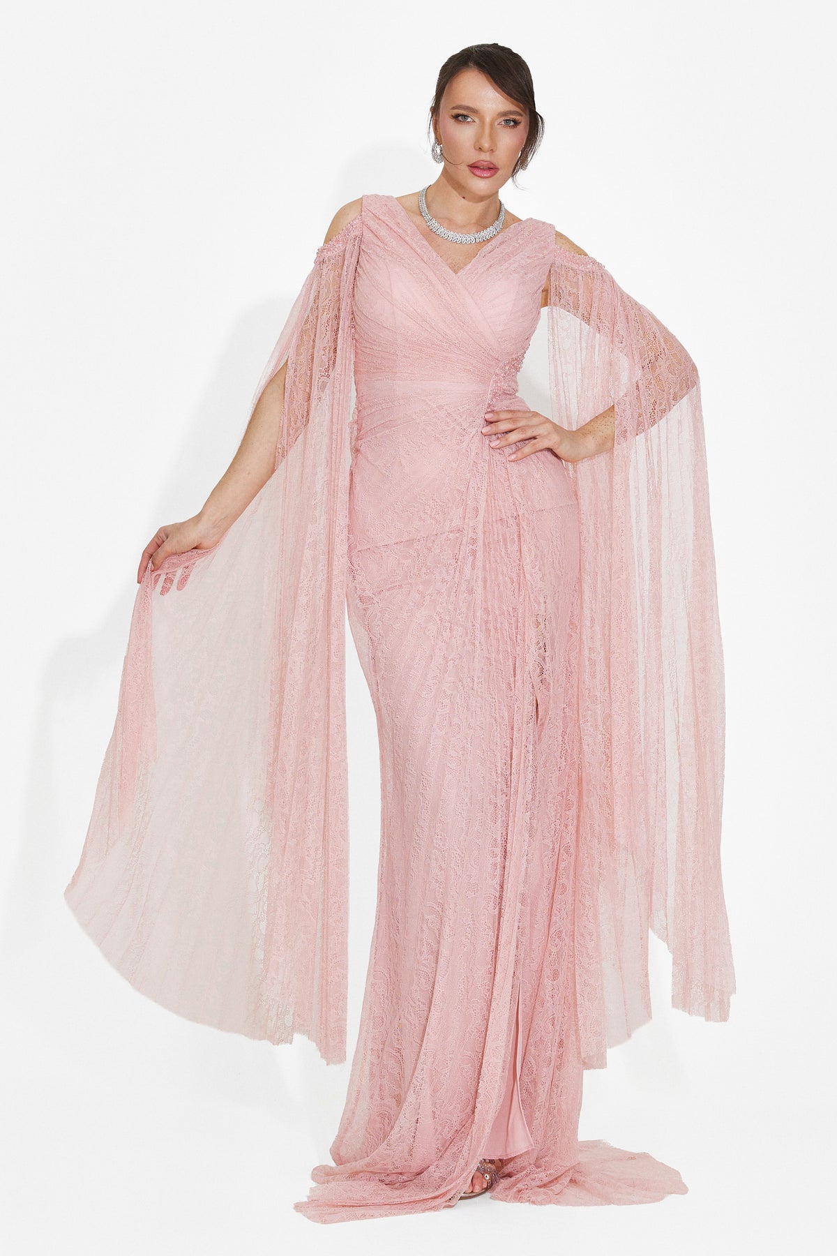 Rochie dama lunga roz Dionesia Bogas, imaginea 3 din 9