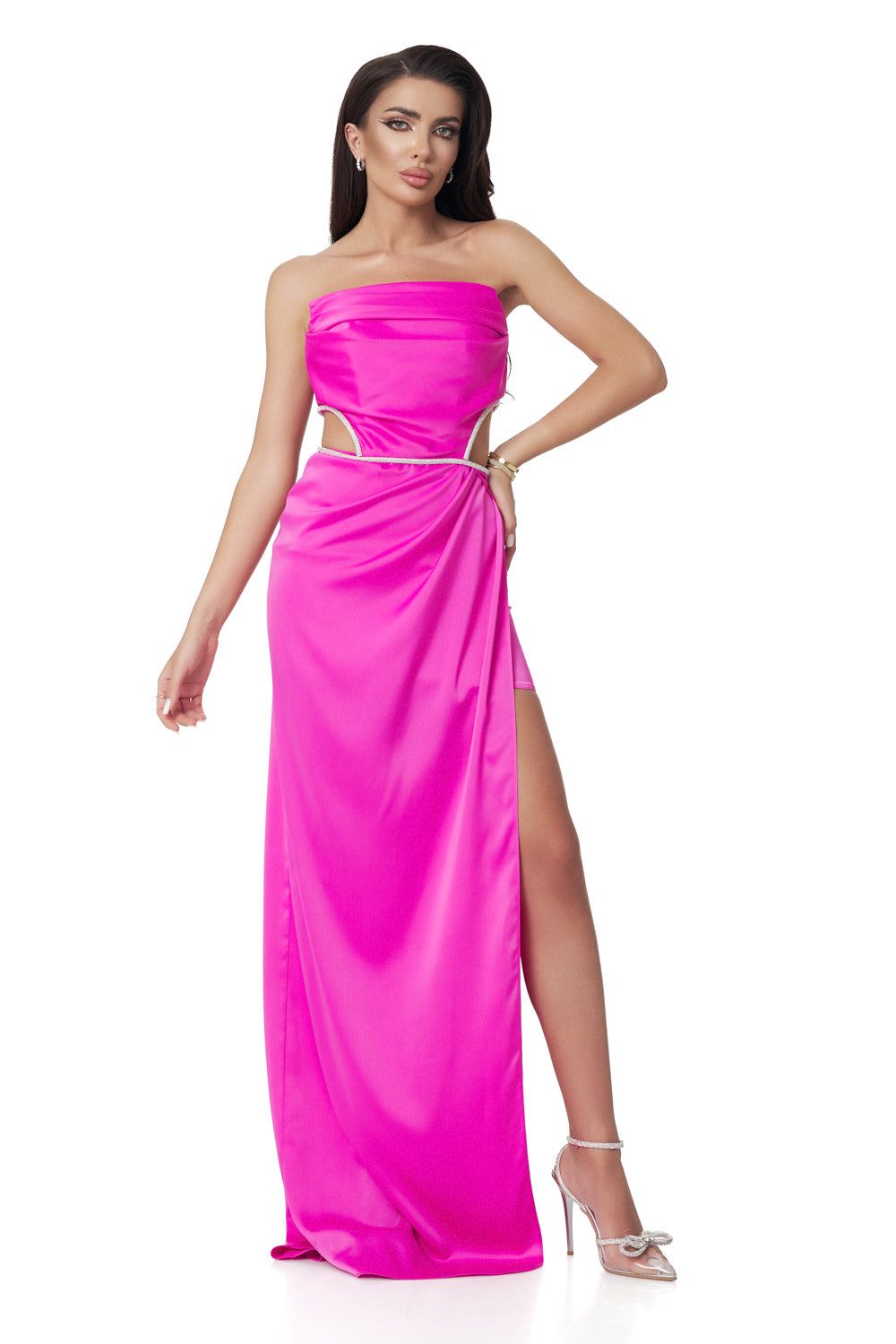 Rochie dama lunga saten fucsia Arlette Bogas