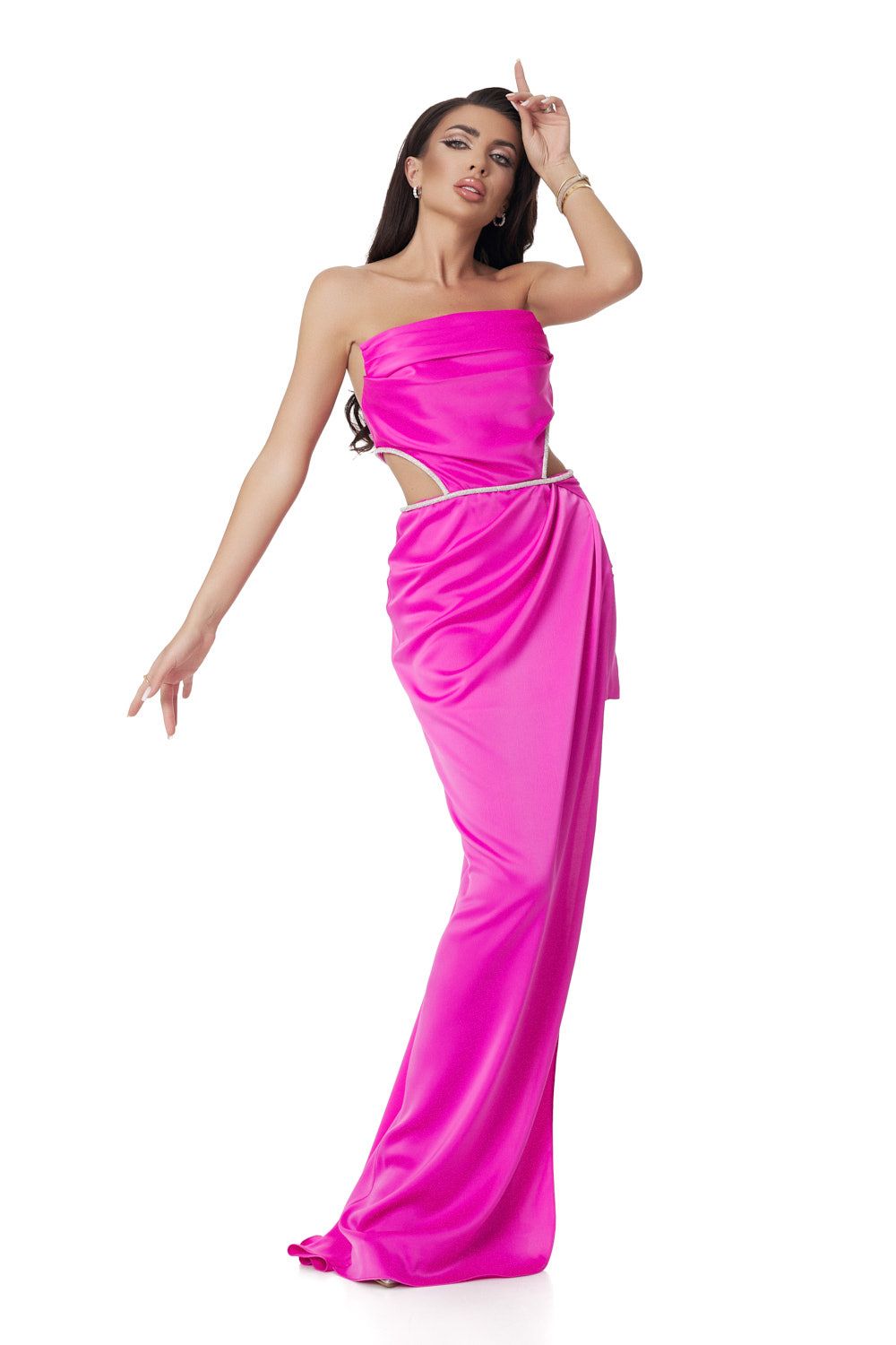 Rochie dama lunga saten fucsia Arlette Bogas