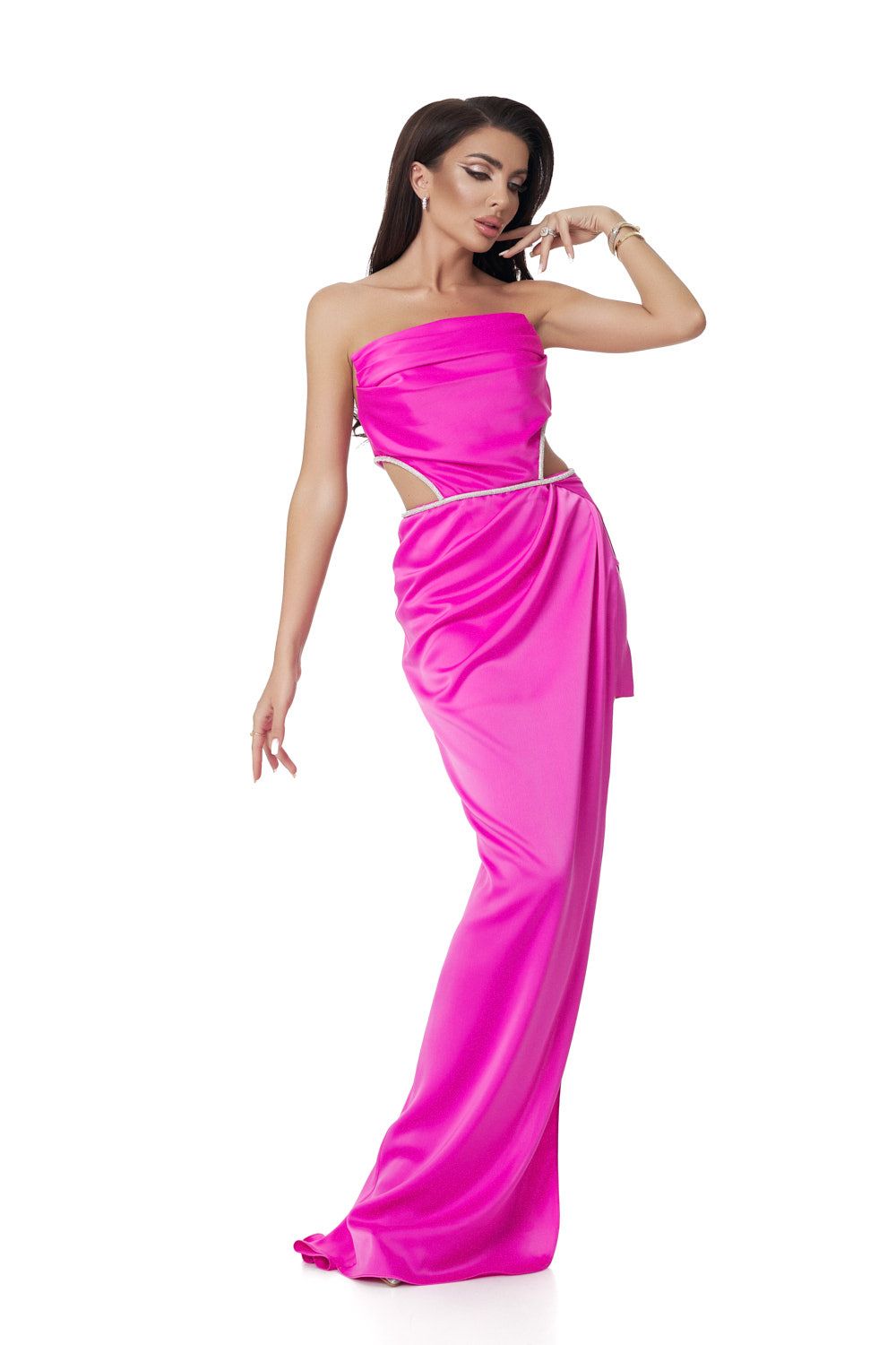 Rochie dama lunga saten fucsia Arlette Bogas