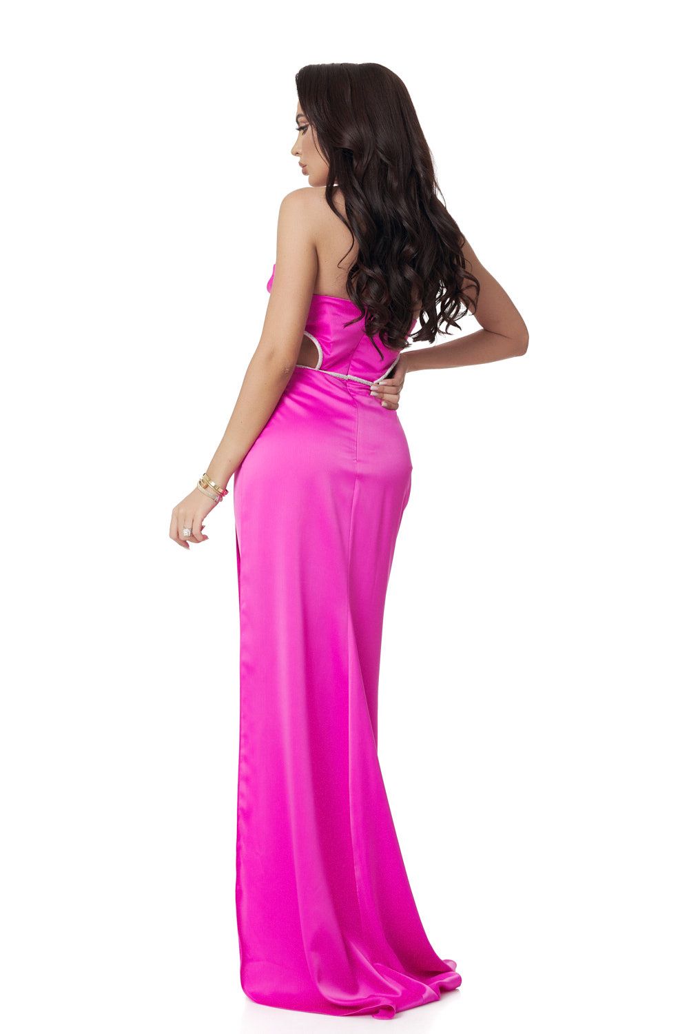 Rochie dama lunga saten fucsia Arlette Bogas