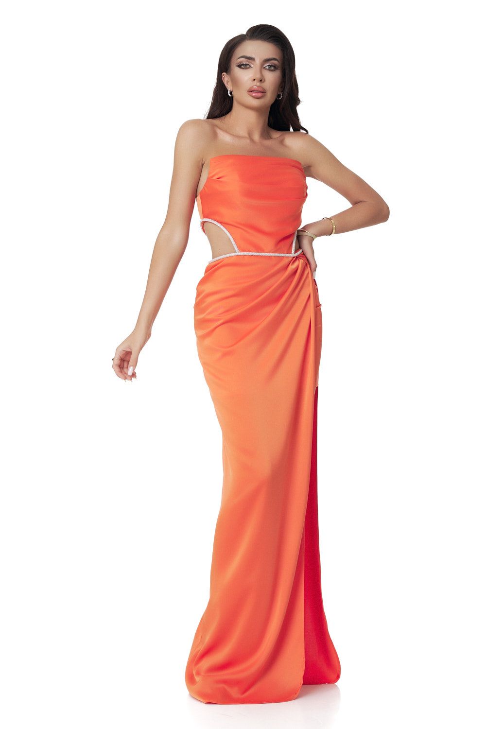 Rochie dama lunga saten portocalie Arlette Bogas