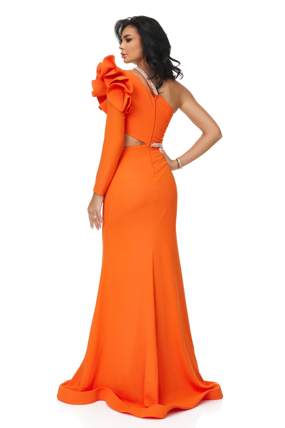 Rochie dama lunga stofa portocalie Elasia Bogas
