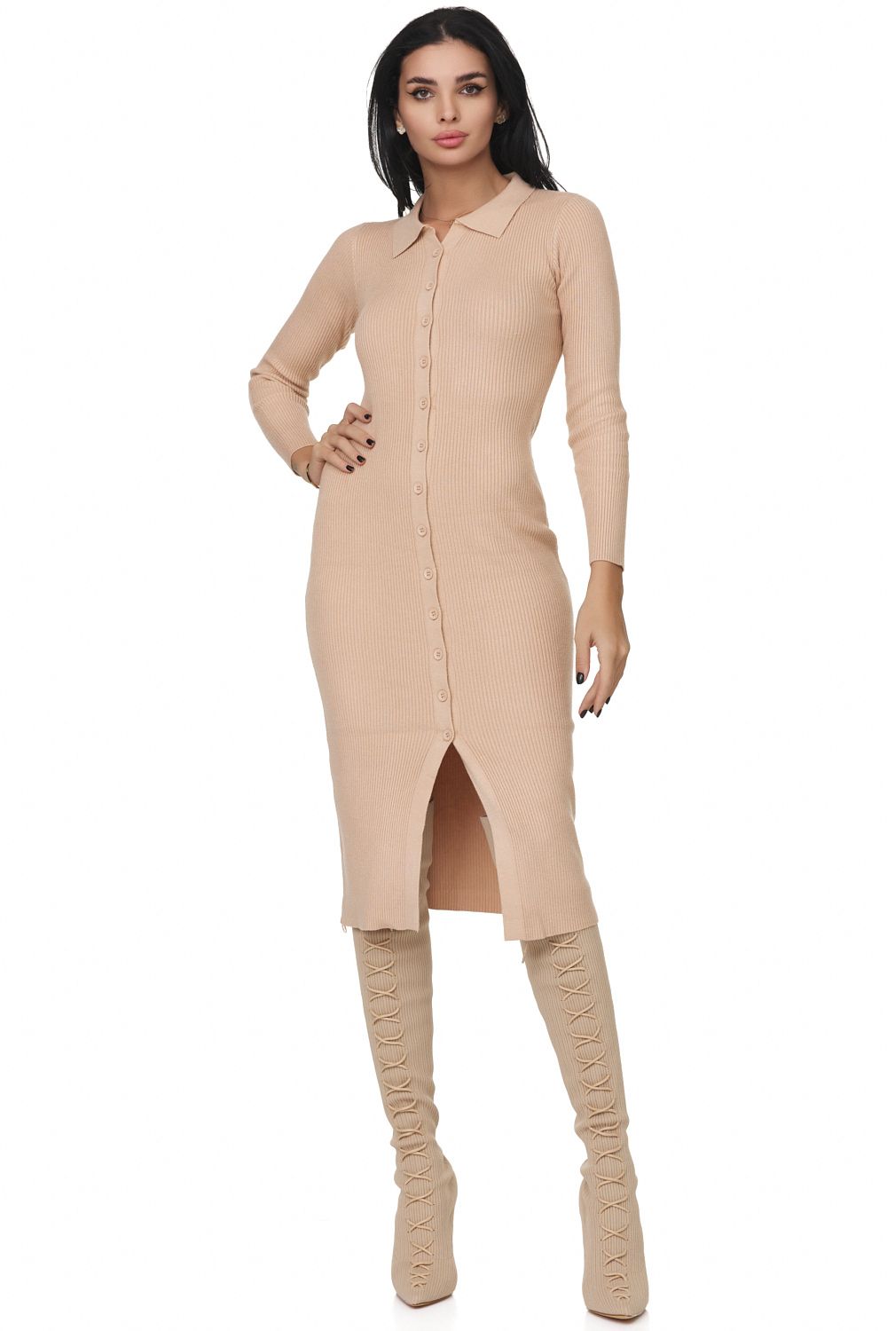 Rochie dama midi bej Esisa Bogas