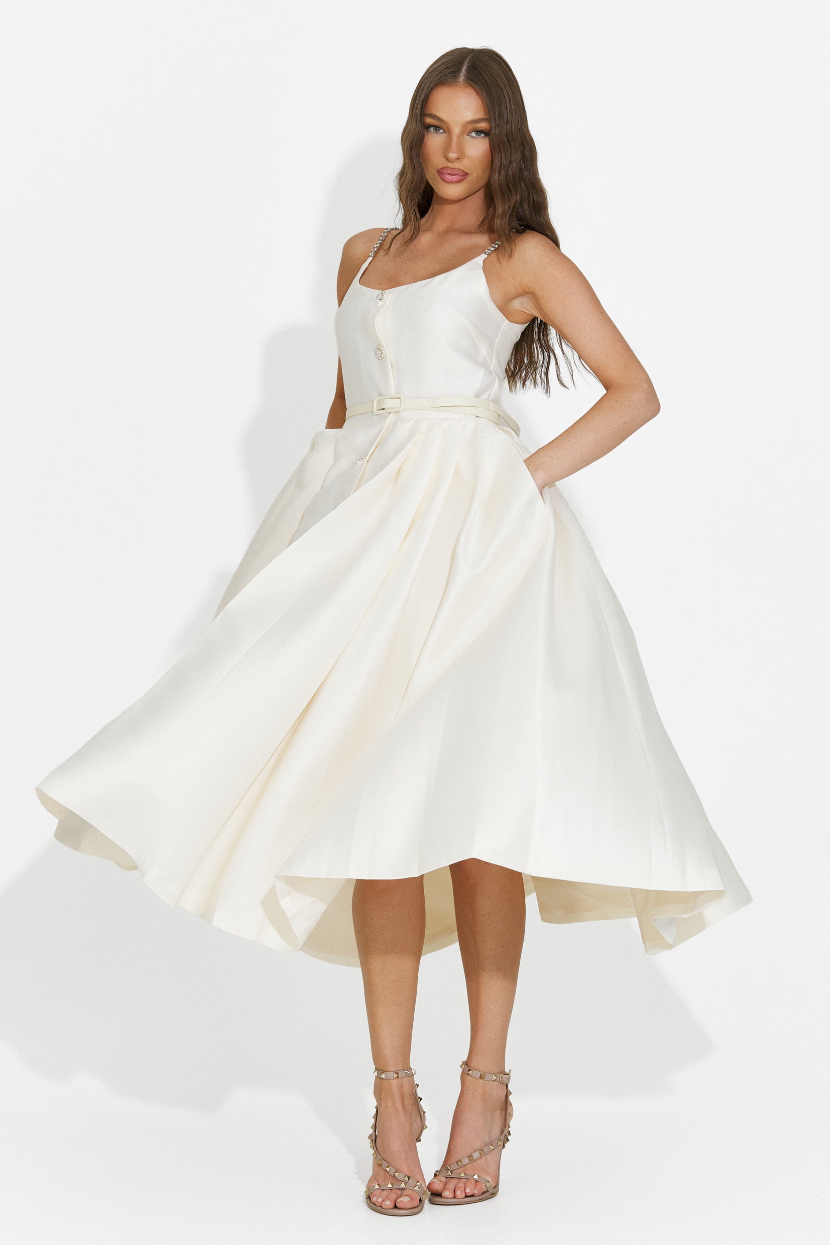 Rochie dama midi bej Florinela Bogas