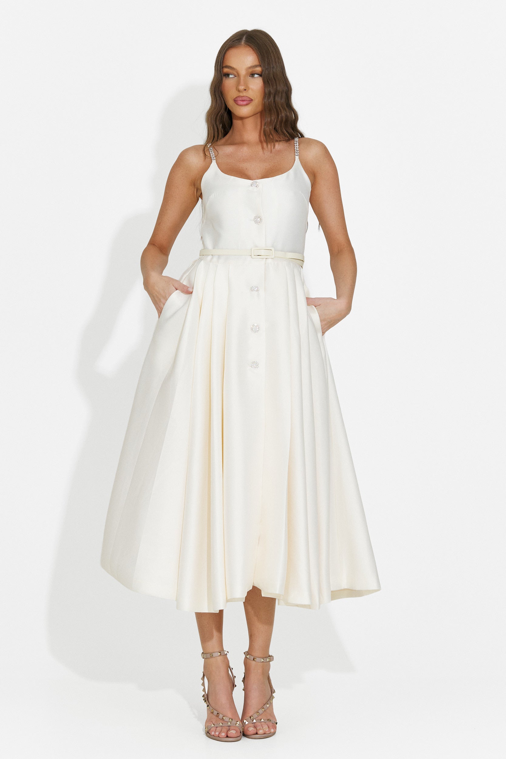 Rochie dama midi bej Florinela Bogas